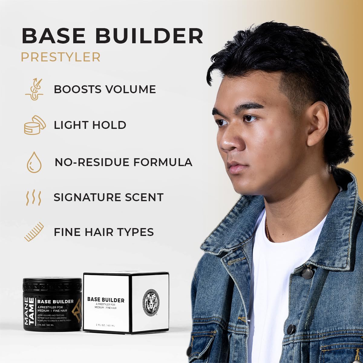 MANE TAME Base Builder 2oz - Prestyling Hair Balm for Medium - Fine Hair, Adds Volume + Texture with a Matte Natural Finish