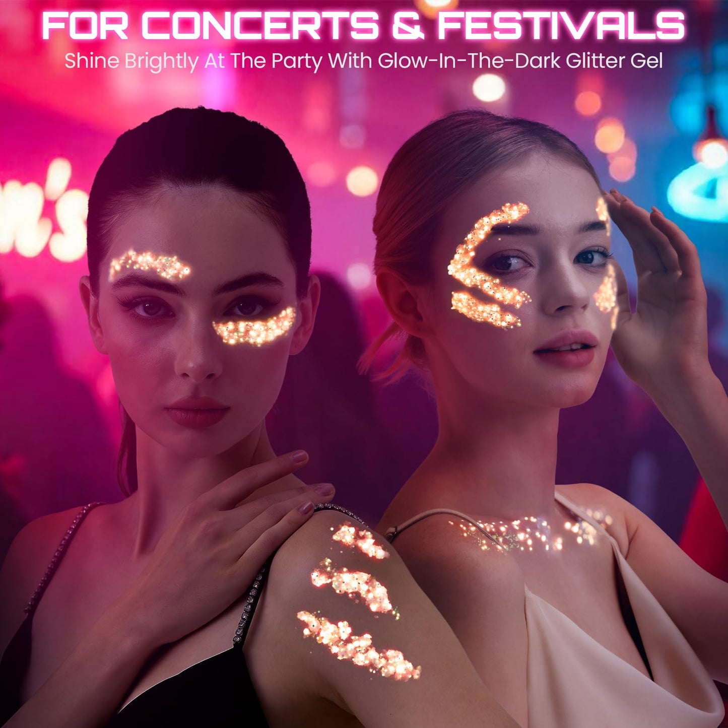 Teenitor Pink Glitter Glow in The Dark Glitter Gel, Pink Face Glitter Gel, Body Glitter Hair Glitter for UV Black Light Glow Party Raves Concerts Beauty and Personal Care Teenitor