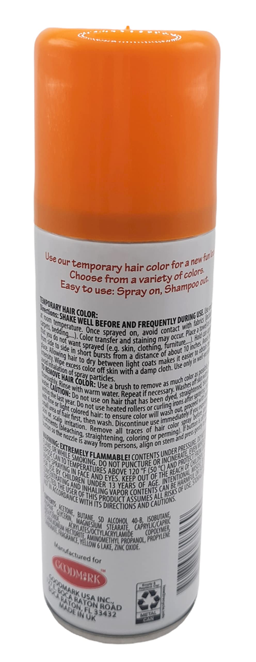 Spray On Wash Out ORANGE Hair Color Temporary Hairspray