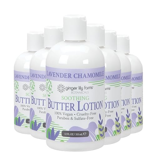 Ginger Lily Farms Botanicals Soothing Butter Lotion for Dry Skin, 100% Vegan & Cruelty-Free, Lavender Chamomile Scent, 12 Fl Oz (Pack of 6)