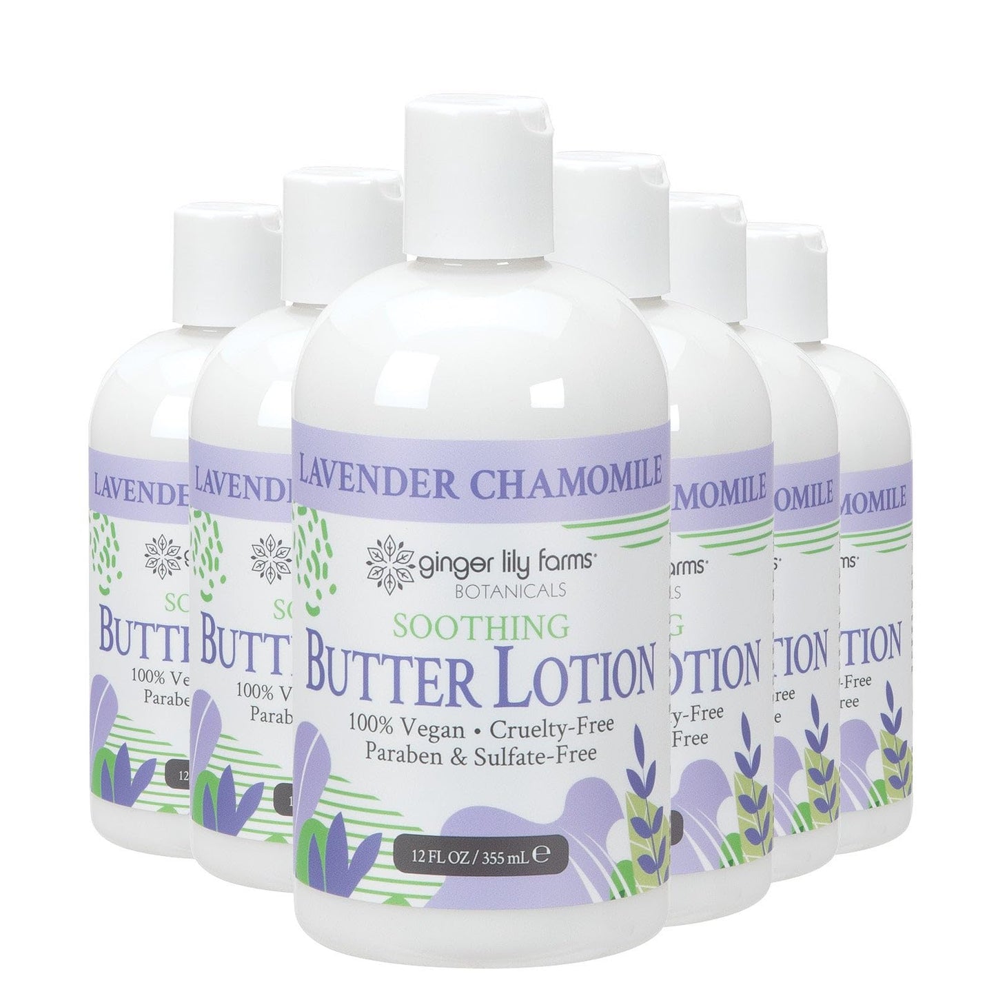 Ginger Lily Farms Botanicals Soothing Butter Lotion for Dry Skin, 100% Vegan & Cruelty-Free, Lavender Chamomile Scent, 12 Fl Oz (Pack of 6)
