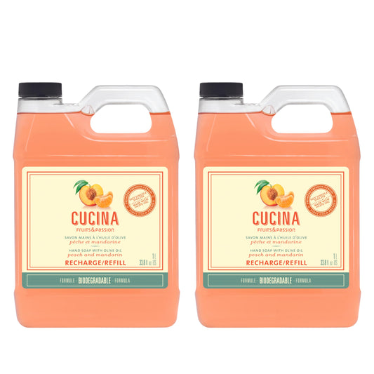 Cucina Fruits & Passion Peach and Mandarin Hand Soap 33.8 fl oz Refill, Made in Canada - 2 Pack Beauty & Personal Care Cucina