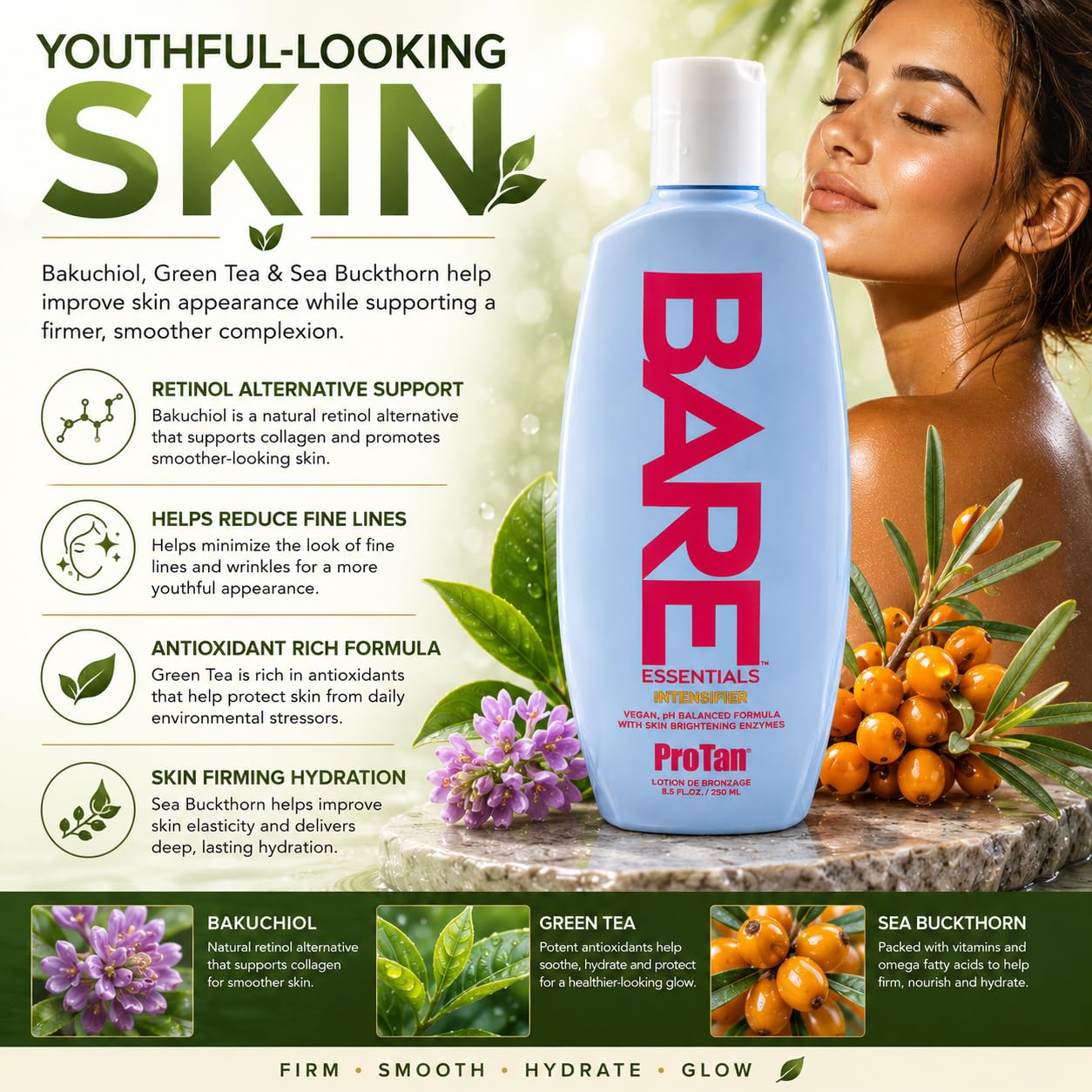 Pro Tan Bare Essentials Intensifier Tanning Lotion 8.5 fl oz - Vegan pH Balanced Formula with Aloe, Coconut Oil, Jojoba & Vitamins - Indoor Outdoor