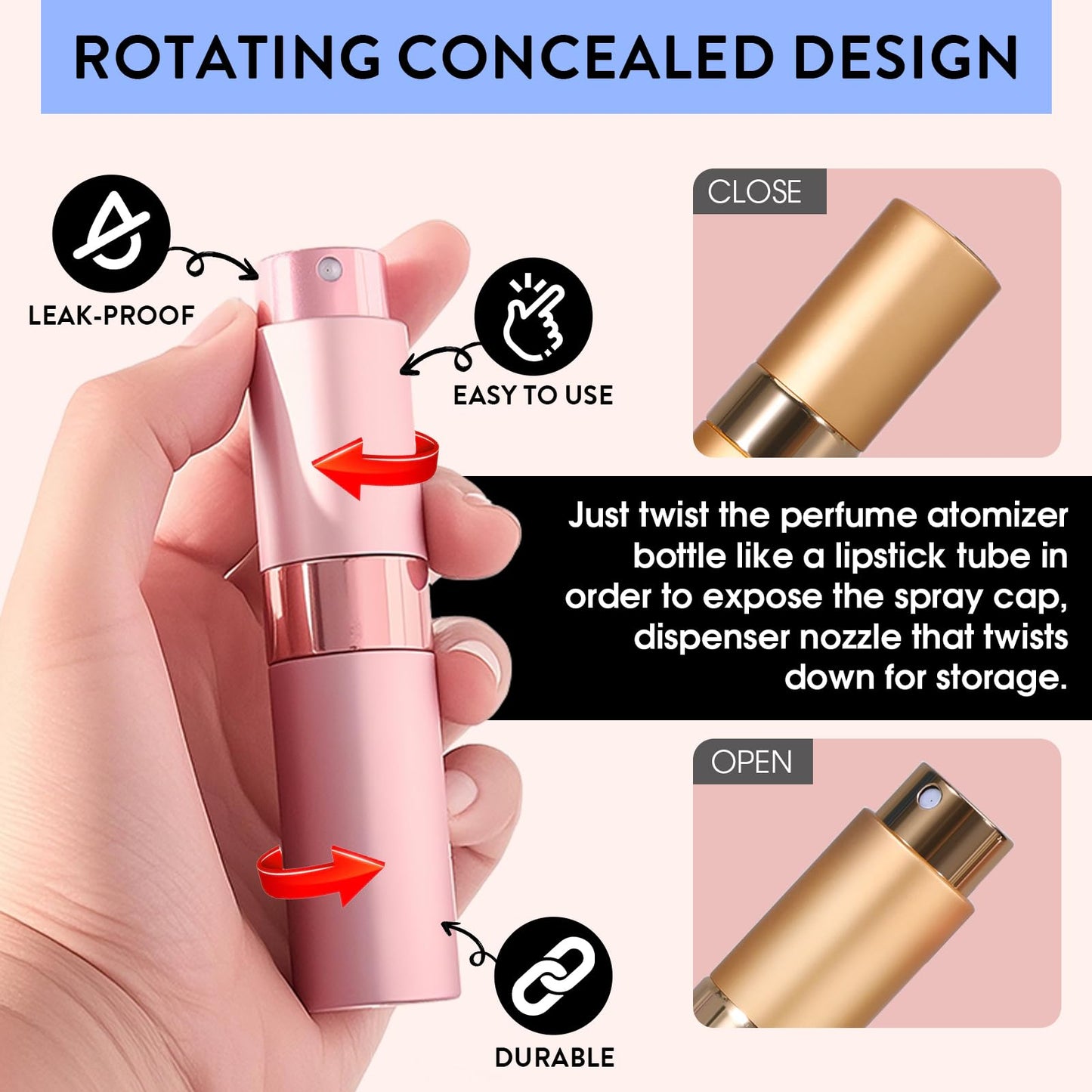 DPLASKA 3 Pack 8ML Empty Cologne Travel Spray Bottle Perfume Atomizer for Refill Portable Cologne Dispenser Mini Sprayer for Women Twist Tpye Beauty and Personal Care DPLASKA
