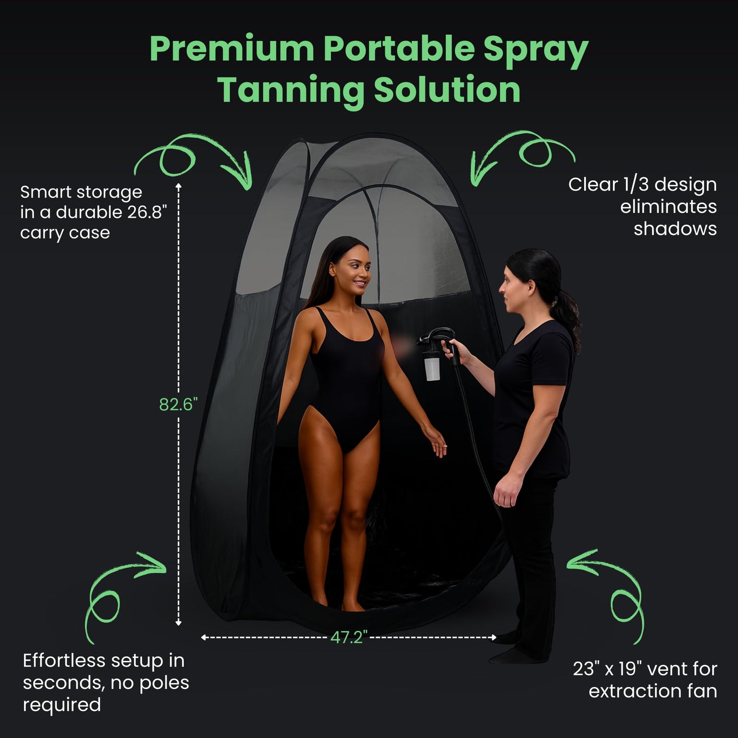KobbTan Large Deluxe Spray Tan Tent - Pop Up Tent Portable Tanning Booth with Carry Case - Clear Window for Perfect Spray Tanning - Extraction Fan