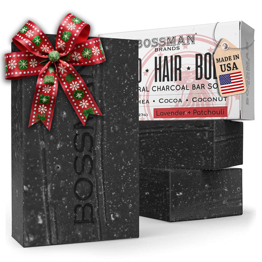 Bossman 3-Pack 4-in-1 Charcoal Soap Bar (4 oz) - Bar Soap for Men - All-Natural Beard Wash, Shampoo, Body Wash & Shaving Solution - Lavender