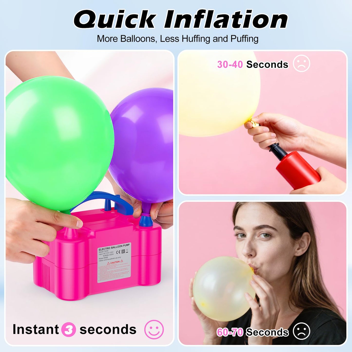 Motorenbau Electric Balloon Pump, Portable Dual Nozzle Electric Balloon Inflator for Party Decoration, 110V 600W Balloon Blower Pump Inflation