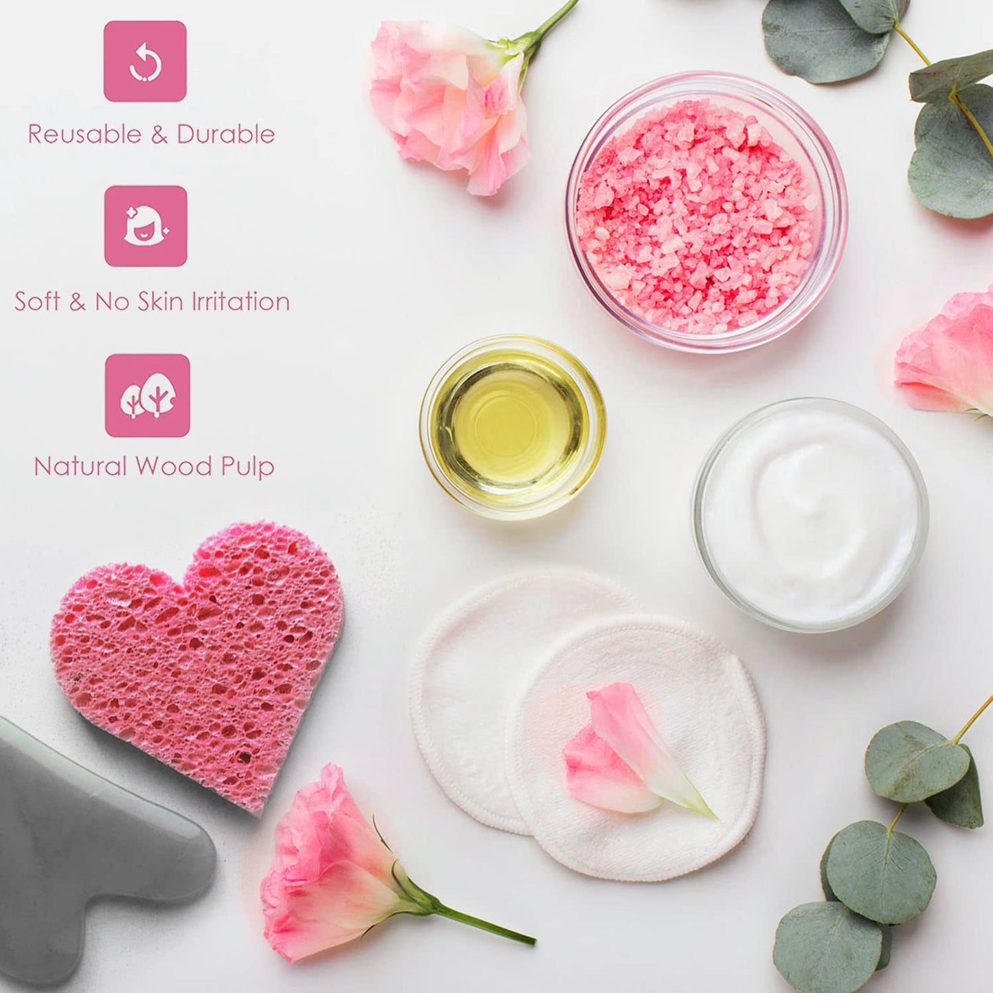 60-Count Compressed Facial Sponges | Makeup Remover Sponge | 100% Natural Cosmetic Spa Sponges for Facial Cleansing | Exfoliating Mask | Face Scrubber