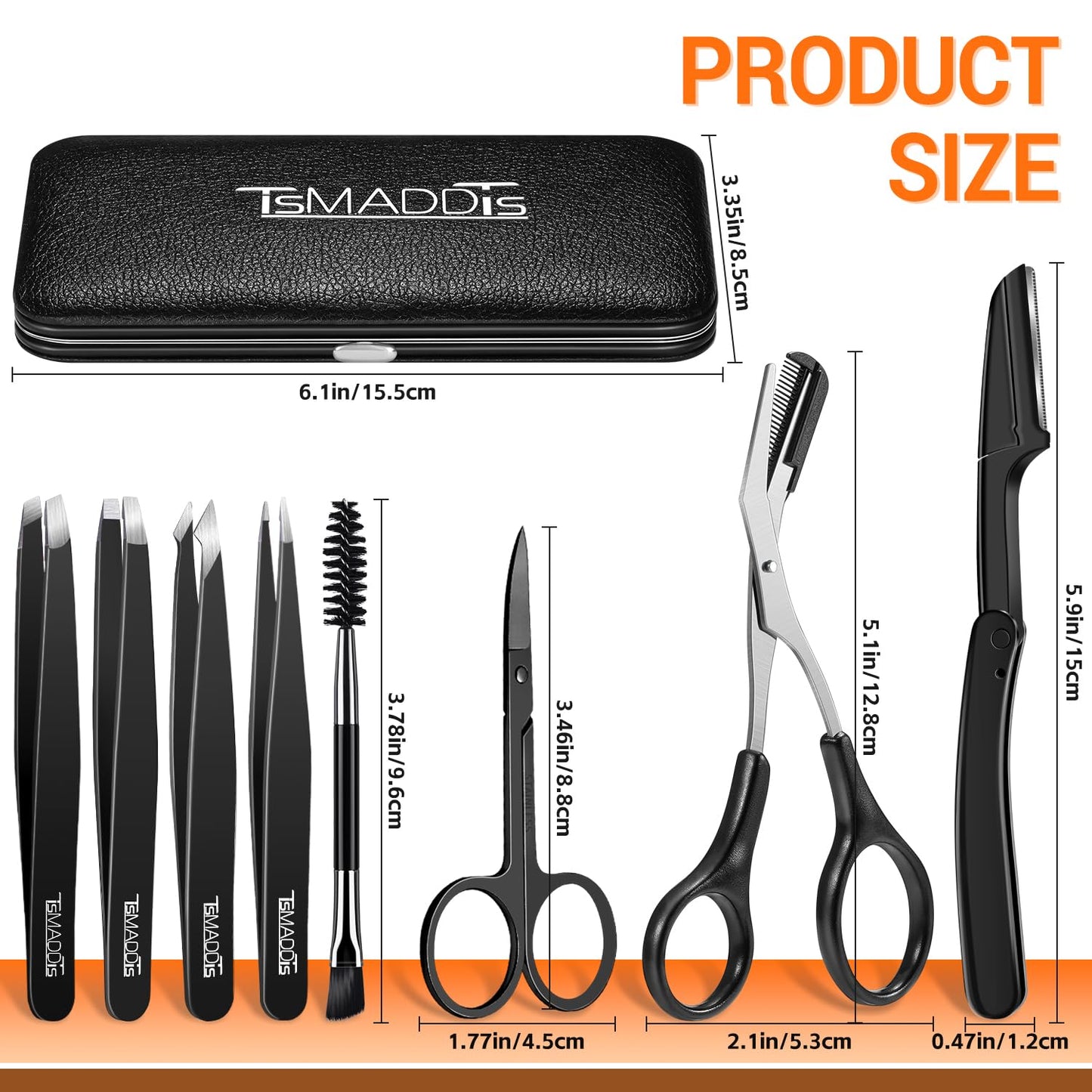 TsMADDTs Tweezers for Men, 8 in 1 Professional Eyebrow Tweezers Kit with Eyebrow Trimmer & Scissors, Razor, Brush, Skin Care Tools Beauty and Personal Care TsMADDTs