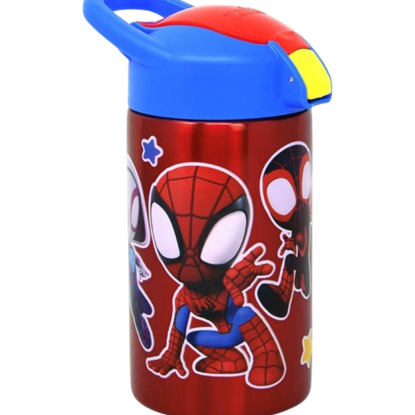 Zak Designs Spidey and Friends Stainless Steel Water Bottle for Kids - Spider-Man Insulated With Push Button Spout, Perfect for School Days and Trips