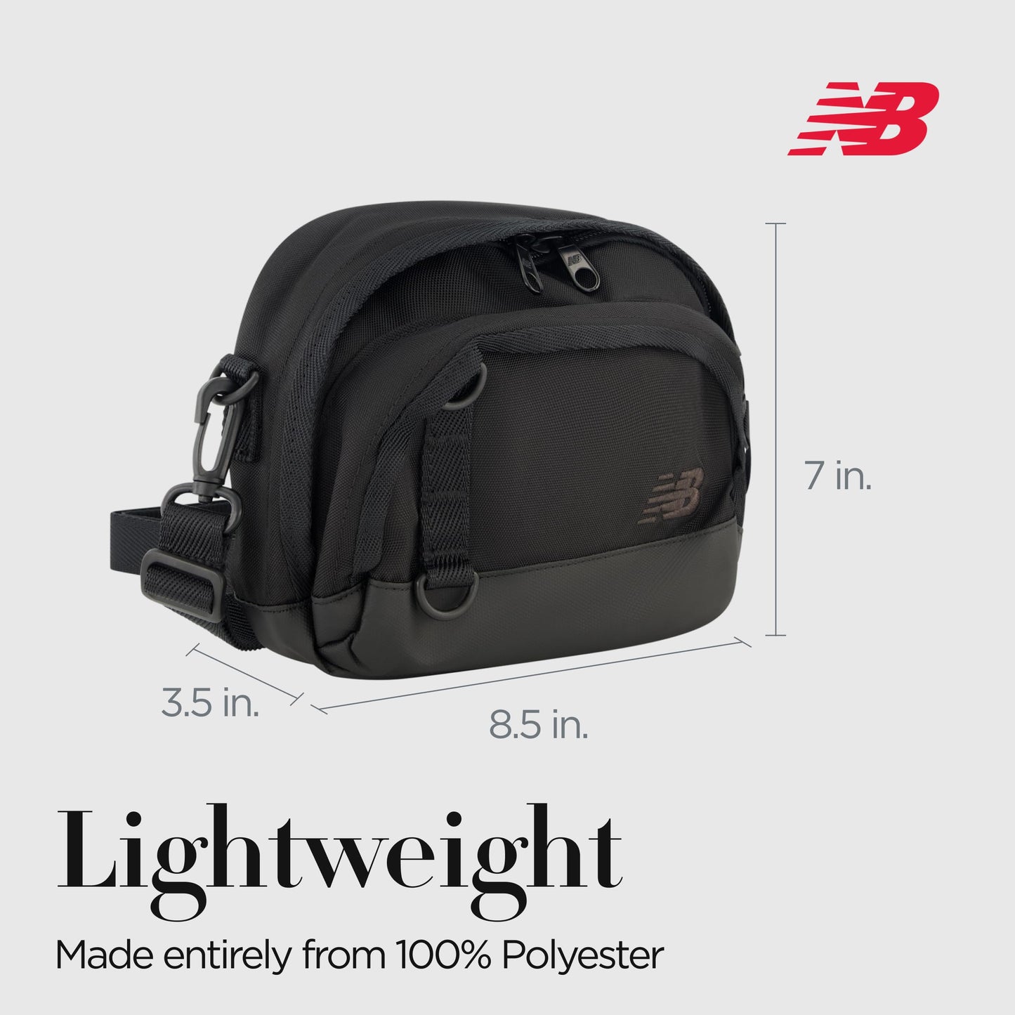 New Balance Sling Bag, Large Athletic Shoulder Handbag for Men and Women, Black, One Size