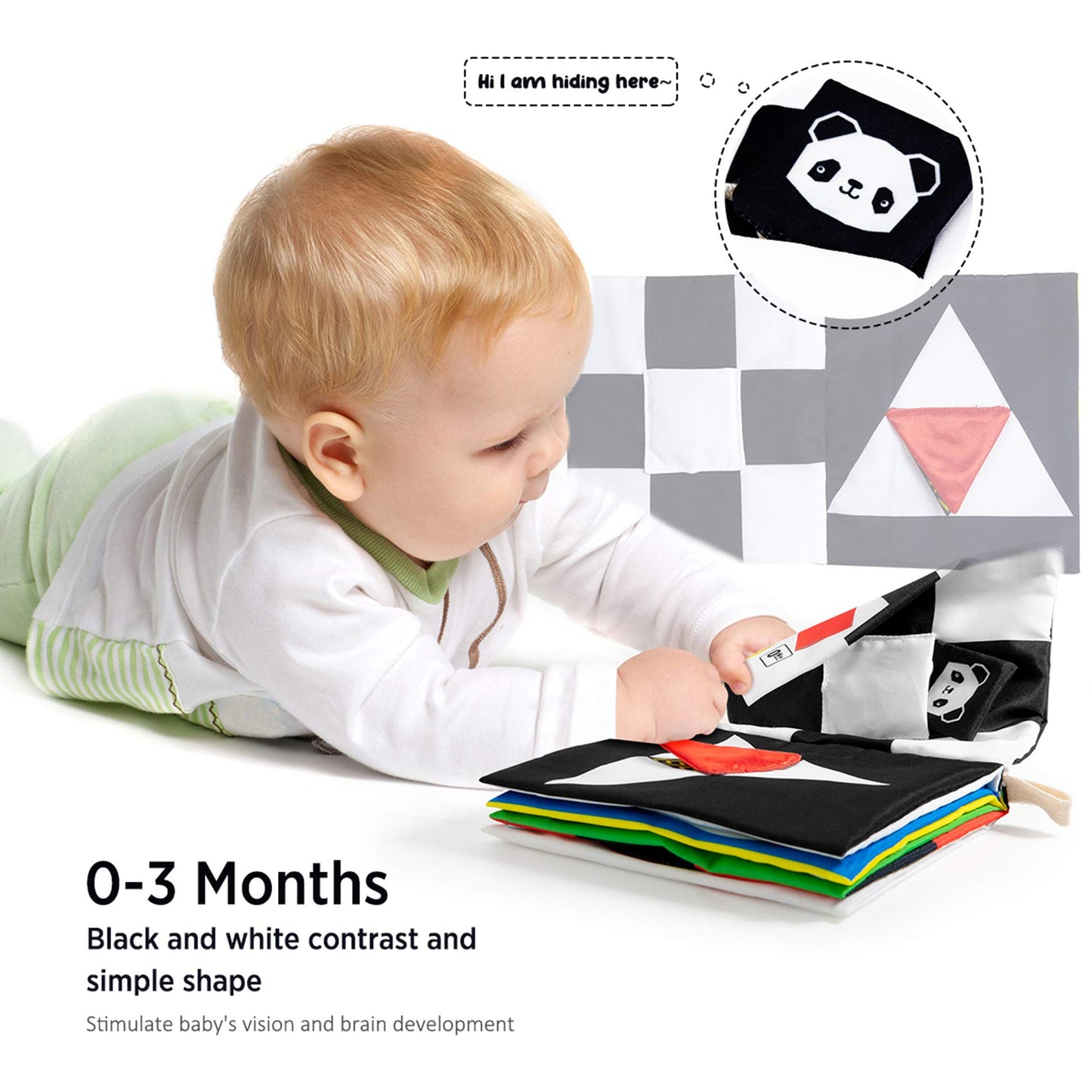 beiens High Contrast Baby Book | Black & White Crinkle Sensory Toy for Visual Stimulation | Montessori Interactive Gift for Newborns 0–12M