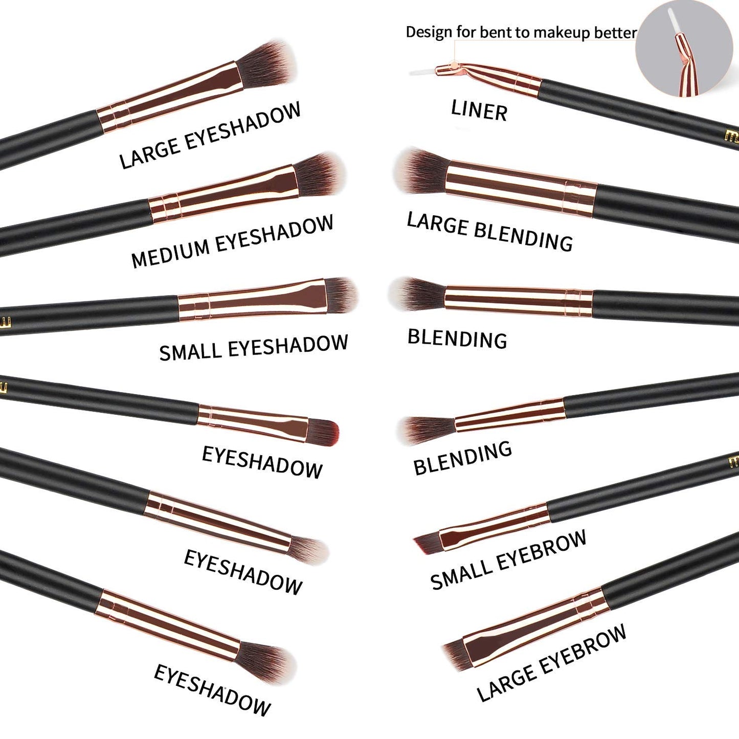 MSQ Eye Makeup Brushes 12pcs Rose Gold Eyeshadow Makeup Brushes Set with Soft Synthetic Hairs & Real Wood Handle for Eyeshadow, Eyebrow, Eyeliner