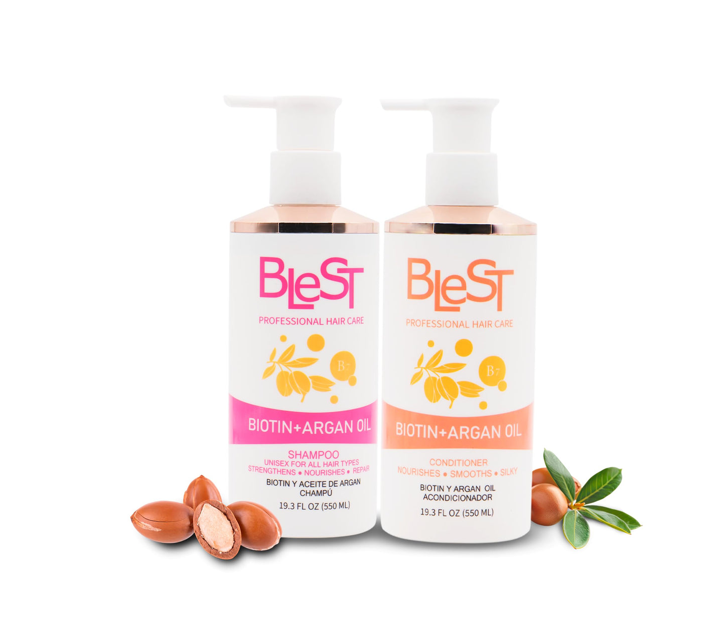 BLEST PROFESSIONAL HAIR CARE Biotin + Argan Oil Shampoo and Conditioner Set - Hair Growth Shampoo for Stronger, Thicker Hair - Organic Shampoo