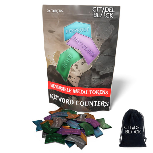 Citadel Black MTG Metal Keyword Counters - Set of 24 Reversible Tokens - Includes Drawstring Pouch, Antique Metal Finish, Designed for MTG TCG Magic:…