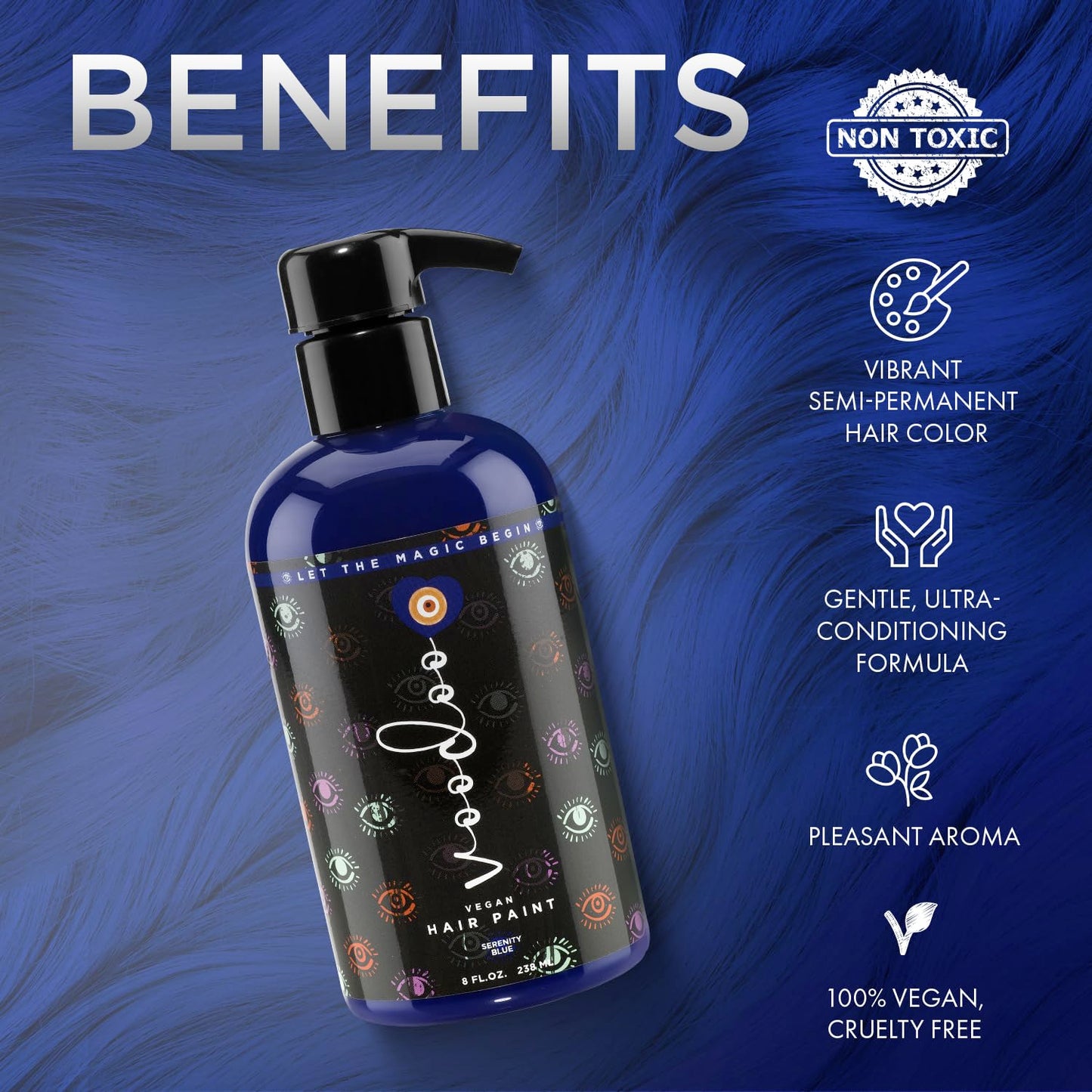 MOEHAIR Semi-Permanent Hair Color | Dark Blue Hair Dye 8 Oz | No Ammonia, Sulfate or Paraben | Vegan & Cruelty-Free | Voodoo Serenity Blue Hair Color