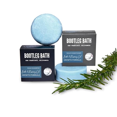 BOOTLEG BATH Growth Formula Shampoo and Conditioner Bar Set with Biotin and Rosemary Essential Oil, Vegan, Sulfate-Free, Phthalate-Free, Paraben-Free