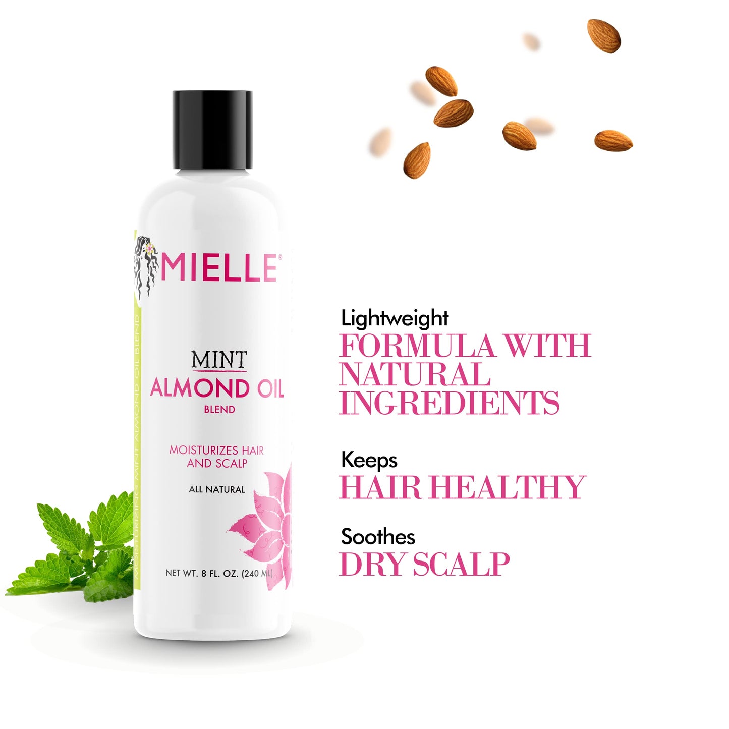 Mielle Organics Mint Almond Oil - Lightweight Dry Scalp Oil to Lock in Moisture and Help Encourage Longer, Healthier Hair - Suitable for All Hair