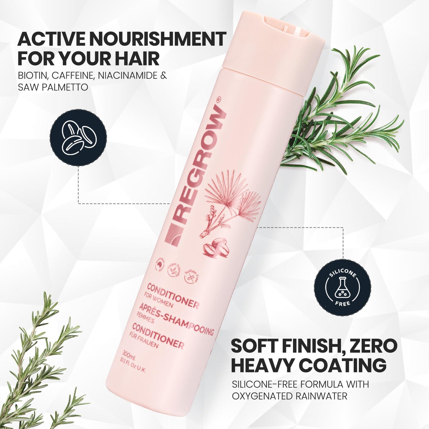 Regrow Hair RegrowthTreatment For Women. Full Set Shampoo, Conditioner & Hair Tonic, For Thicker Fuller Hair, With Caffeine Biotin & Niacinamide