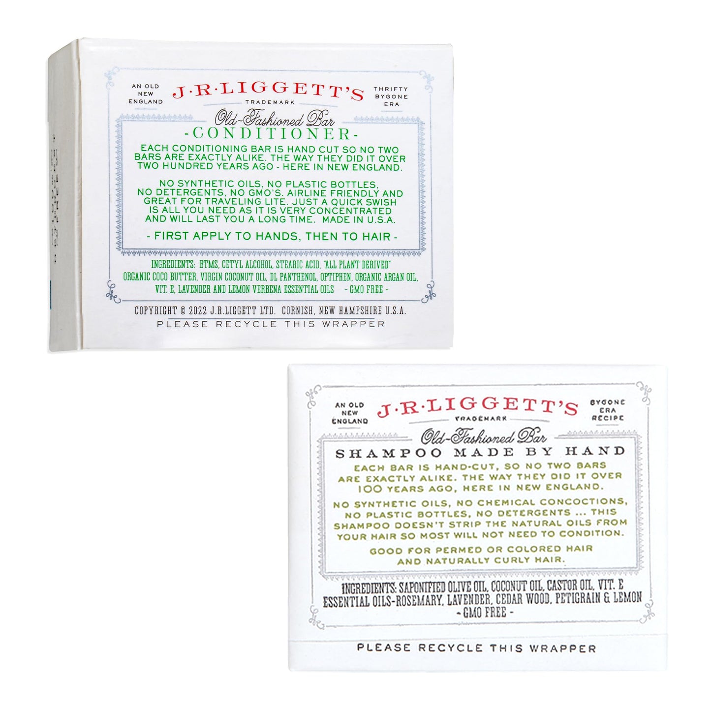 J.R.LIGGETT'S Herbal Formula Shampoo Bar and Conditioner Bar 2-Pack, All-Natural, Plant-Based Solid Hair Care Set, Sulfate-Free, 3.5 oz Shampoo / 1.75