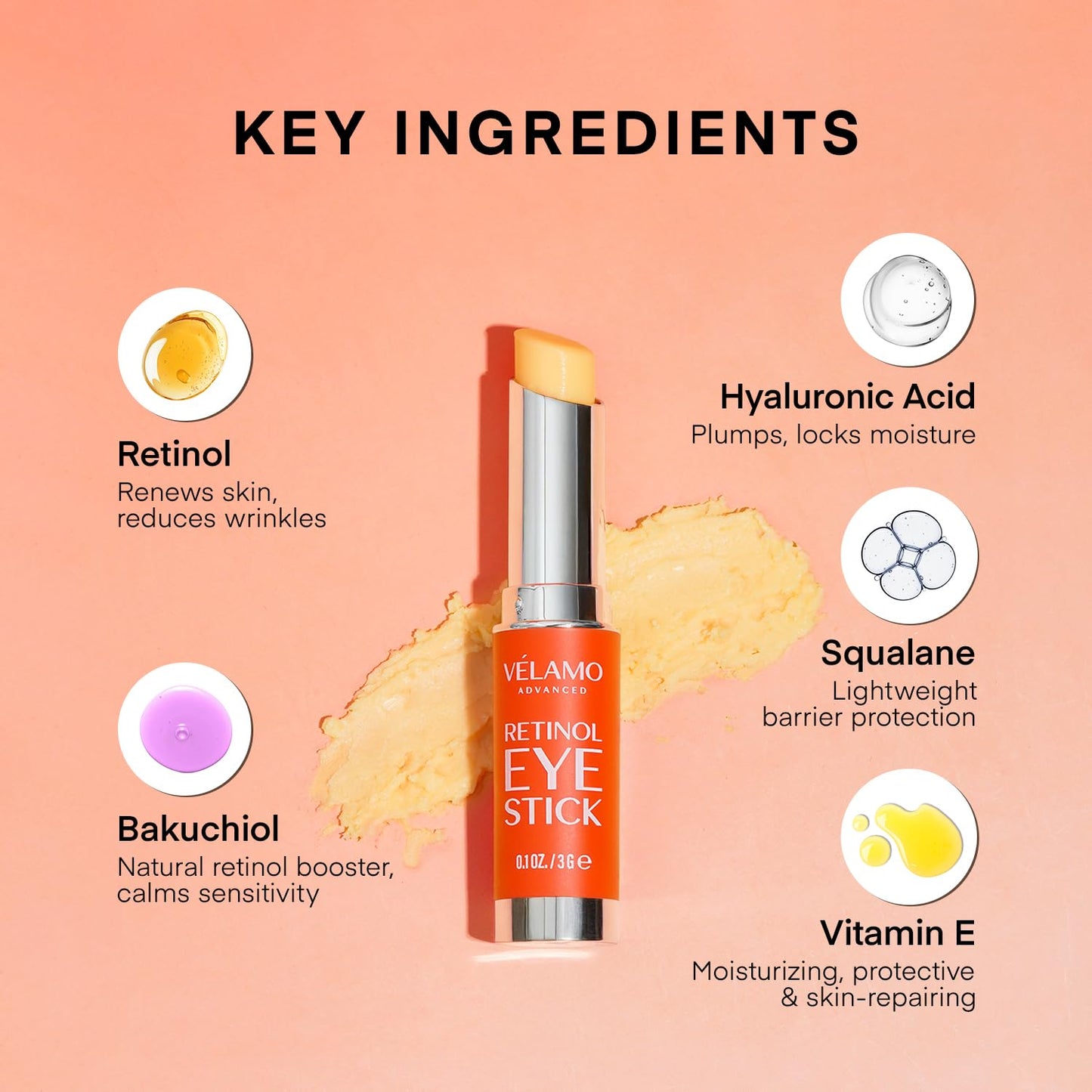 VELAMO ADVANCED Retinol Eye Stick: Renewing & Firming Under Eye Balm for Dark Circles, Puffiness, Fine Lines & Wrinkles - Travel Essentials, Portable Beauty and Personal Care VELAMO ADVANCED