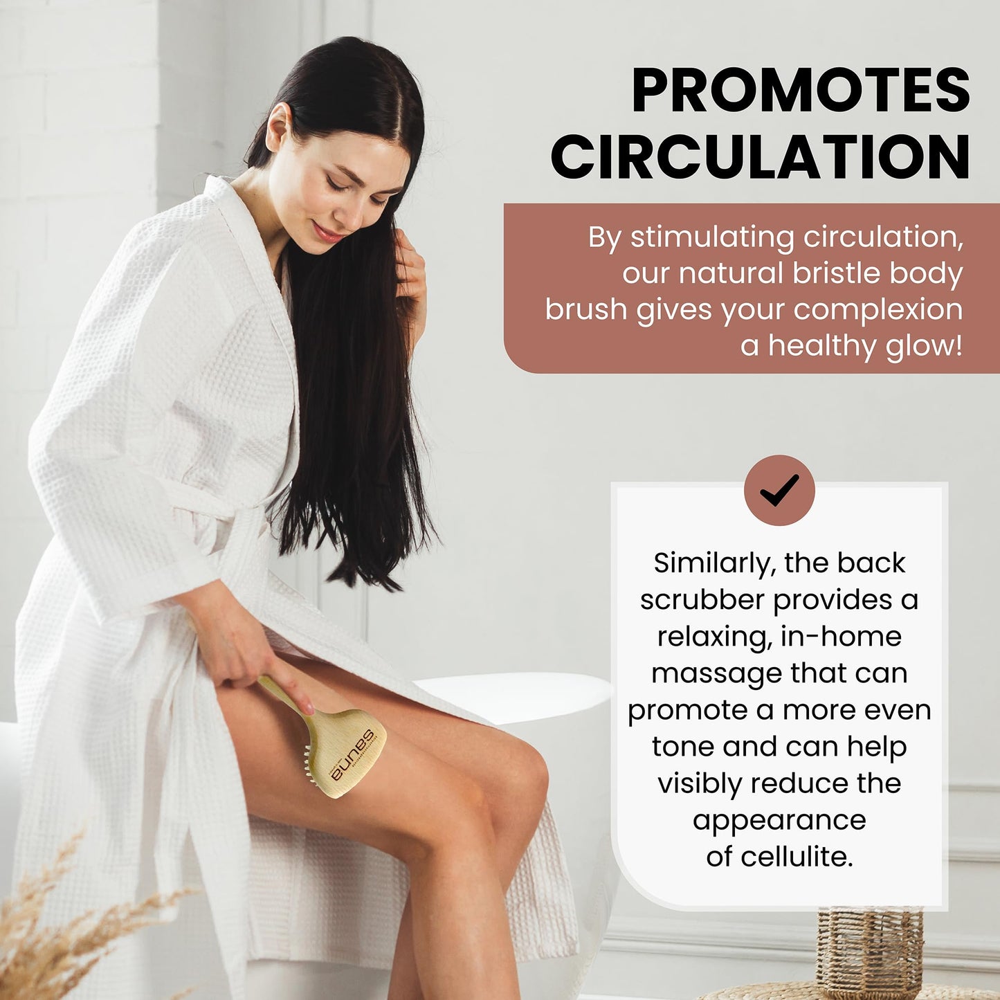 SHASH Since 1869 Hand Made in Germany - Smooth 100% Boar Bristle Body Brush, Gently Exfoliates Skin for a Softer, Smoother Complexion, Dry Brush Body