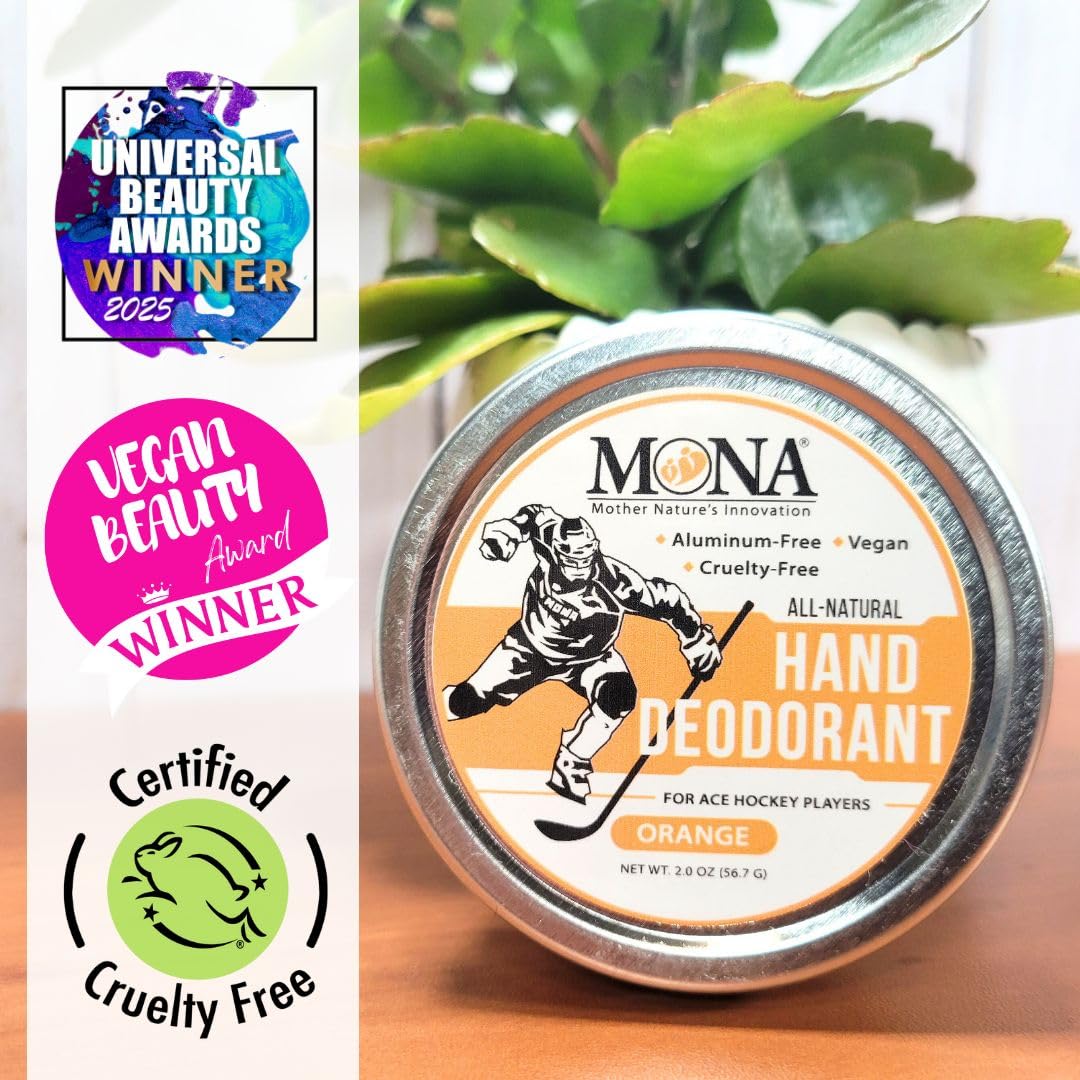 MONA BRANDS All Natural HAND DEODORANT for Ace Hockey Players - For athletes who wear gloves - Vegan, Non-GMO, Cruelty free - ORANGE Scent - 1oz Beauty and Personal Care MONA