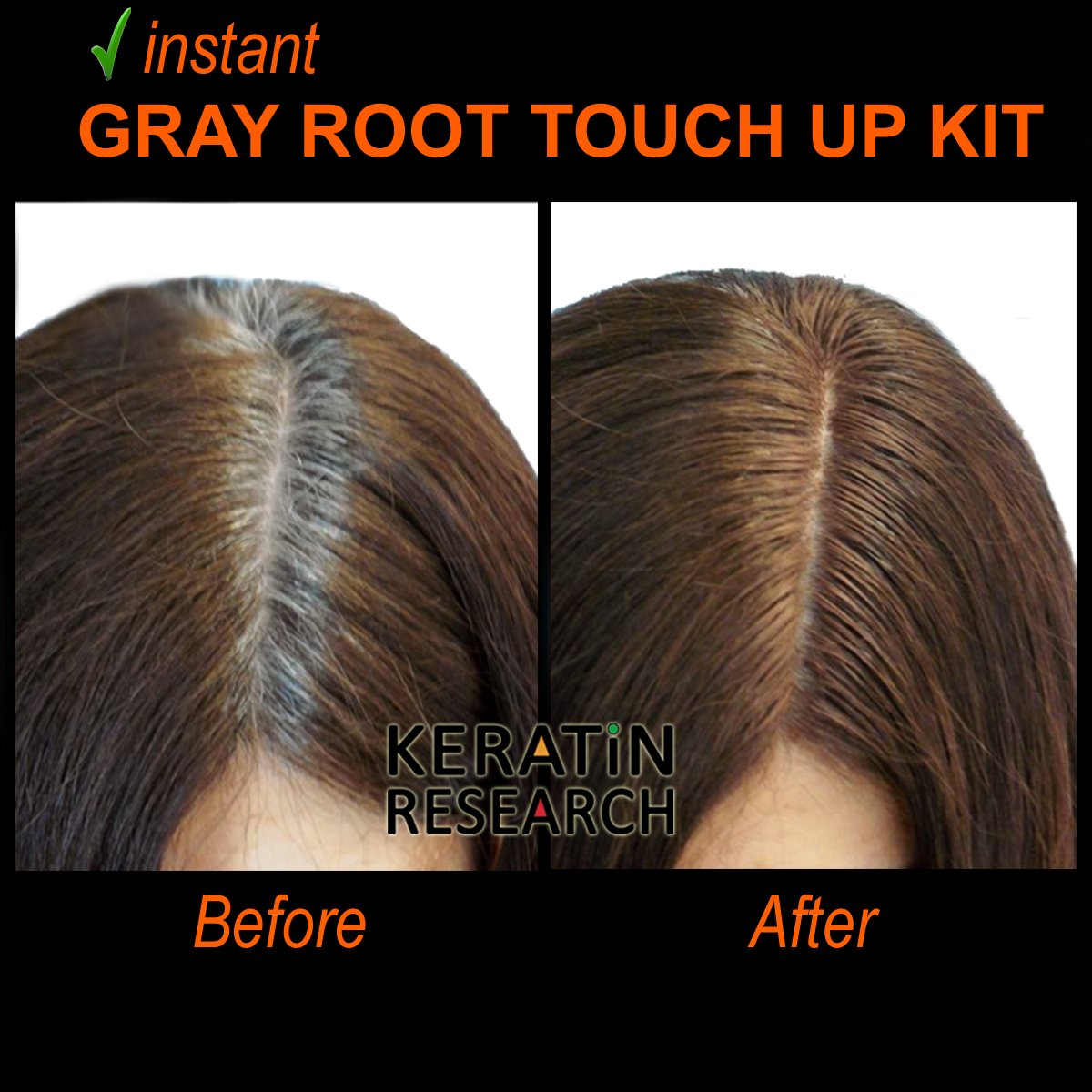 3 PACK Gray Away Instant Hair Root Touch up and Concealer 7ml Dual Brush BLACK Color