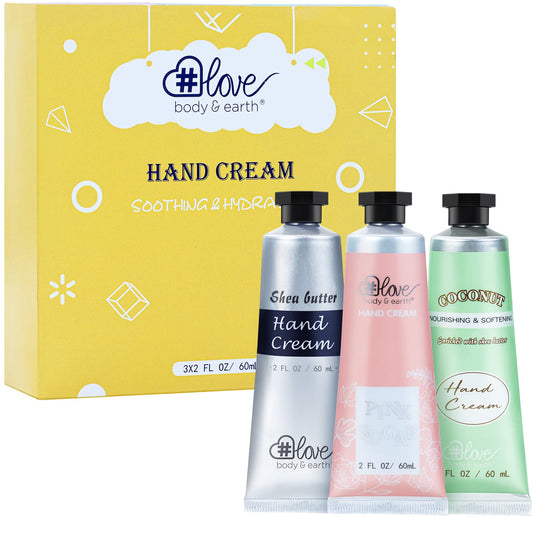 Body & Earth # Love Hand Cream Gift Set, Hand Lotion for Women, Christmas Gifts for Women, Travel Size Hand Lotion Set 3x2.0 oz, Shea Butter Argan Oil