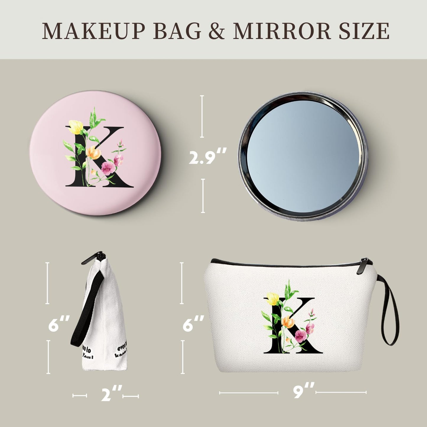 Mom Birthday Gifts – Monogrammed Travel Makeup Bag with Mirror, Thank You Appreciation Gift for Women, Bridesmaids, Teachers & More