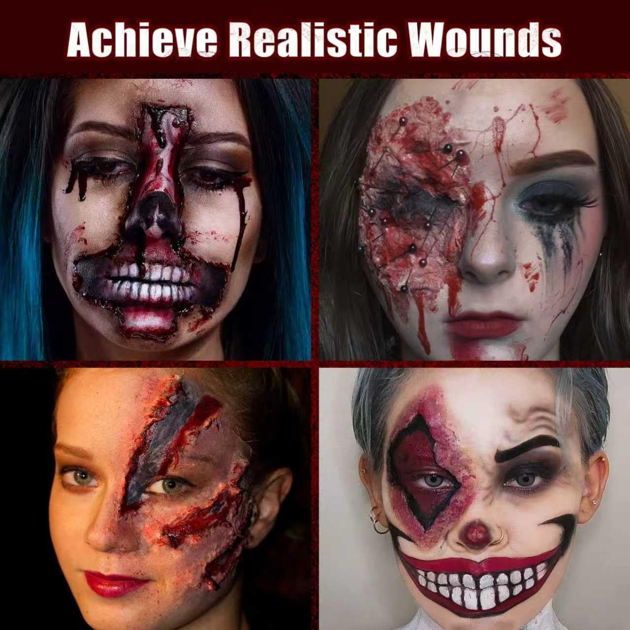 SFX Makeup Kit Scars Wax, Fake Blood Spray, Professional Scar Wax&Blood Effects Set with Coagulated Blood Gel&Spray, Metal Spatula, Sealer & Black