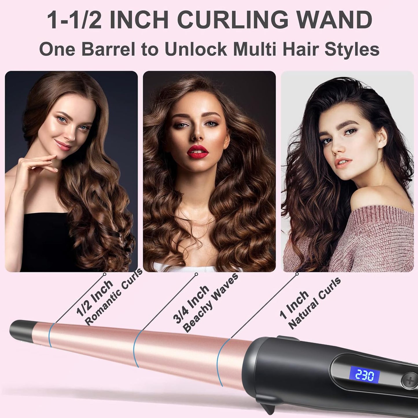 Hair Curling Wand, 1/2-1 Inch Tapered Curling Iron for All Hair Types, Professional Ceramic Hair Curler Wand with Adjustable Temperature 190-450?