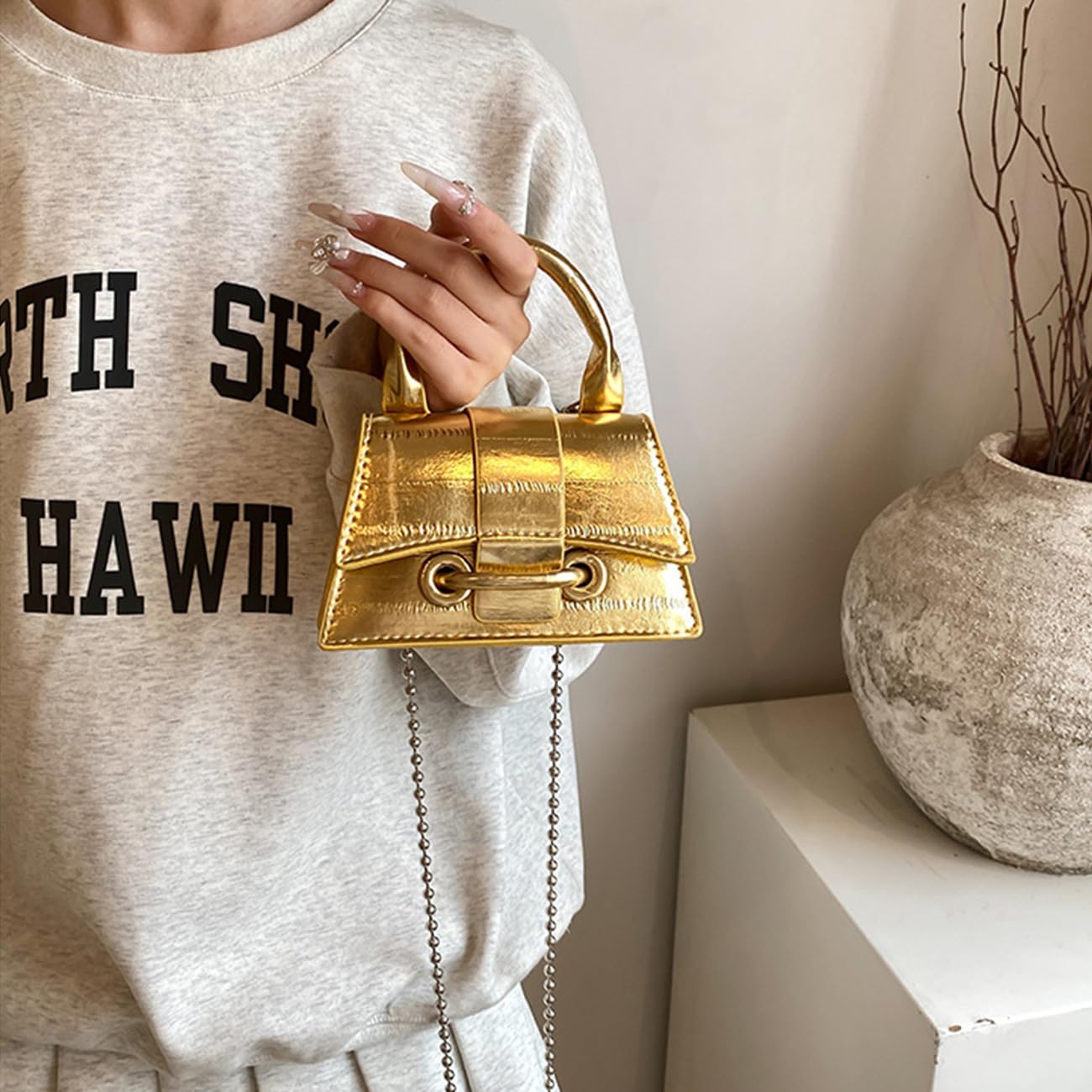 Mini Crossbody Bags Women's Y2K Purses Top Handle Crossbody Bag Clutch Shoulder Handbag for Cocktail Gold