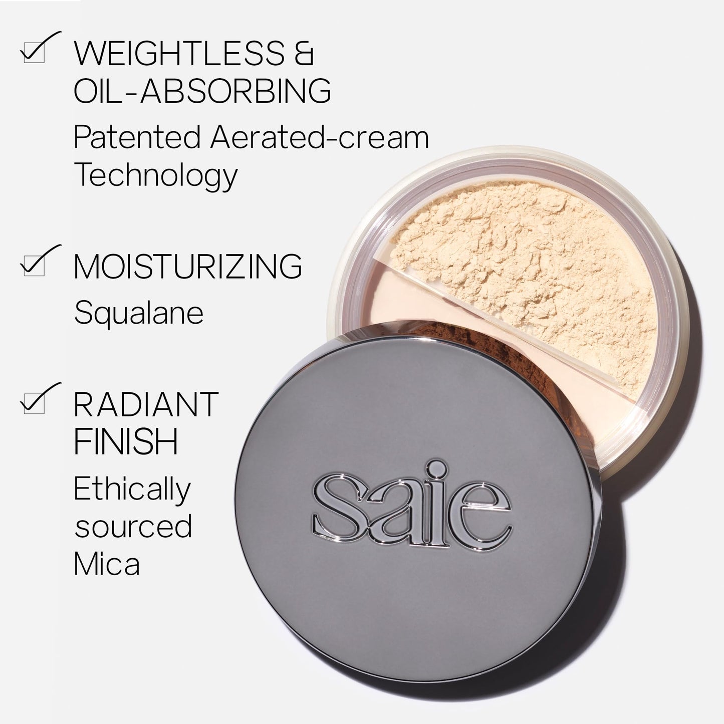 Saie Airset Radiant Loose Setting Powder - Weightless Face Powder to Set, Smooth + Diffuse Face Makeup - Formulated with Hydrating Squalane