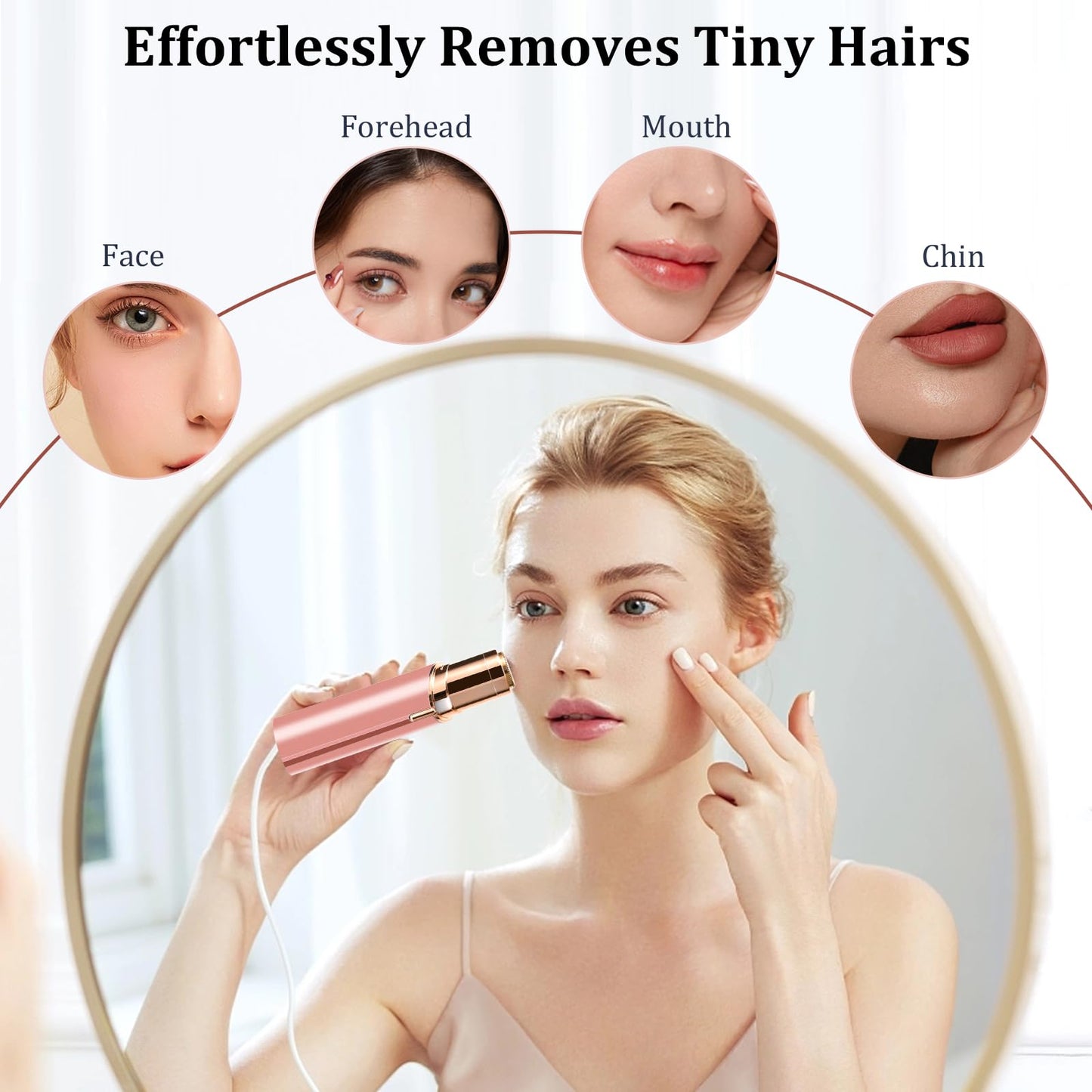 Flawless Facial Hair Removal for Women, Portable Painless Hair Remover Device, Rechargeable, with 4 Replacement Heads, for Face, Upper Lip and Chin Beauty and Personal Care bikurpia