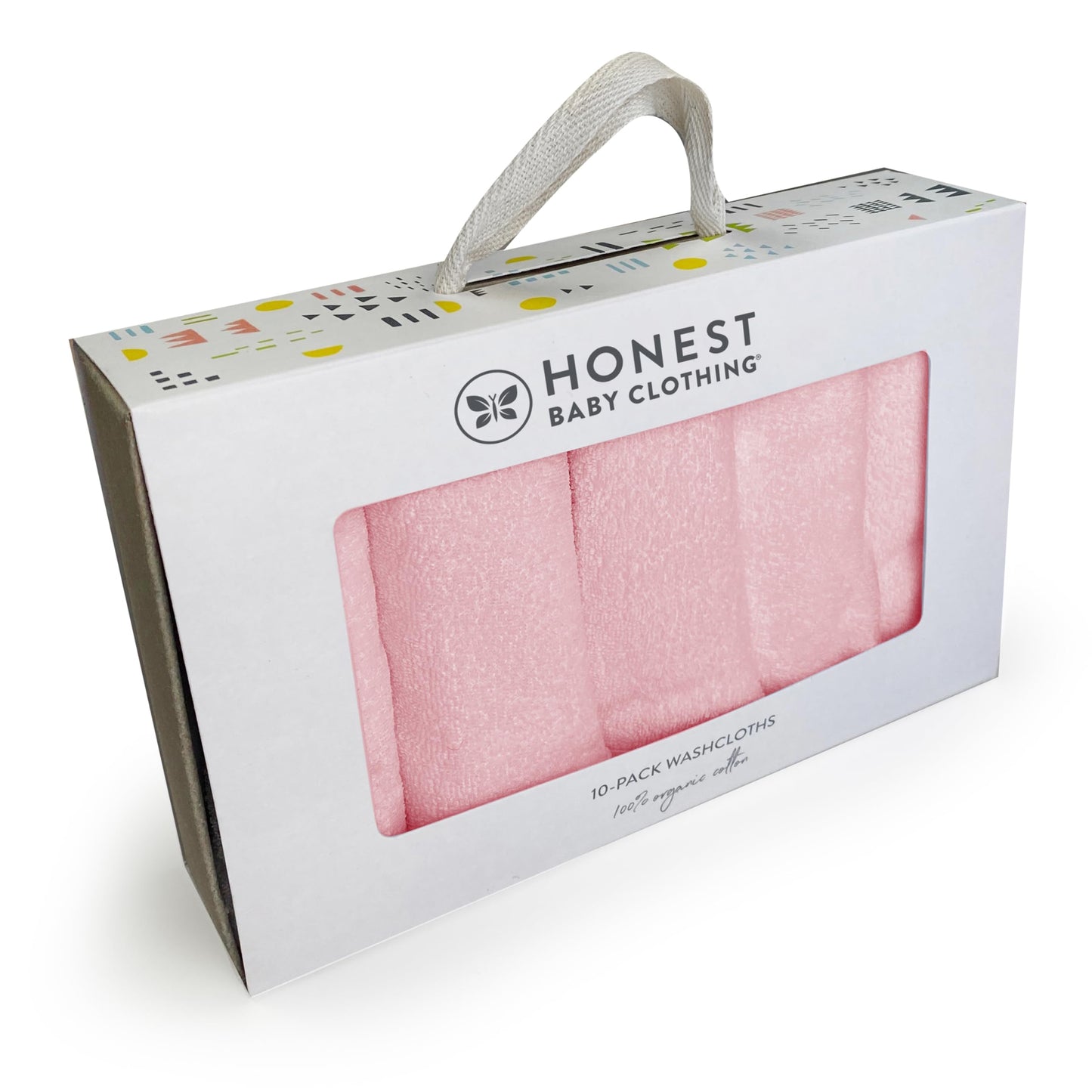 HonestBaby 10-Pack Terry Wash Cloths in Gift Box 100% Organic Cotton for Infant Baby Boys, Girls, 10-Pack Light Pink, One Size