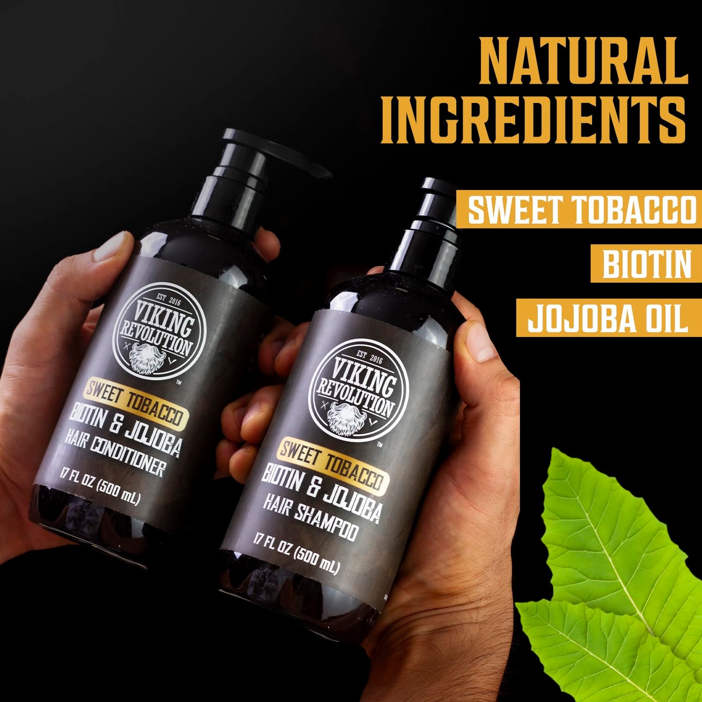 Viking Revolution Sweet Tobacco Mens Shampoo and Conditioner Set with Biotin and Jojoba Oil - Natural Hair Shampoo and Hair Conditioner for Men