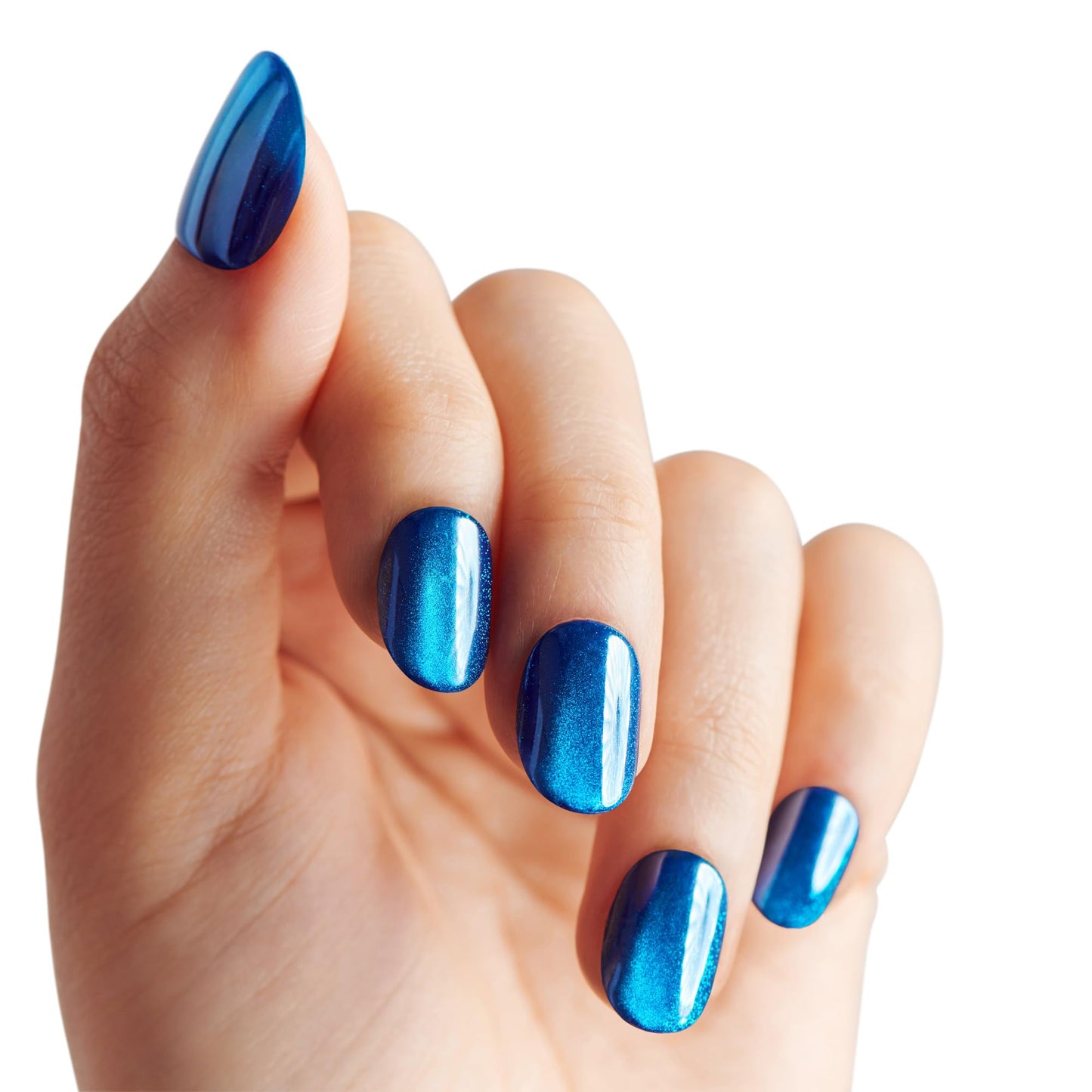 Kiss colorFX by Impress Press On Nails, Reconnect, 30 No Glue Peel and Stick Nails Kit with IMPROVED Adhesive, Blue Short Oval Pearlescent Effect Beauty & Personal Care imPRESS