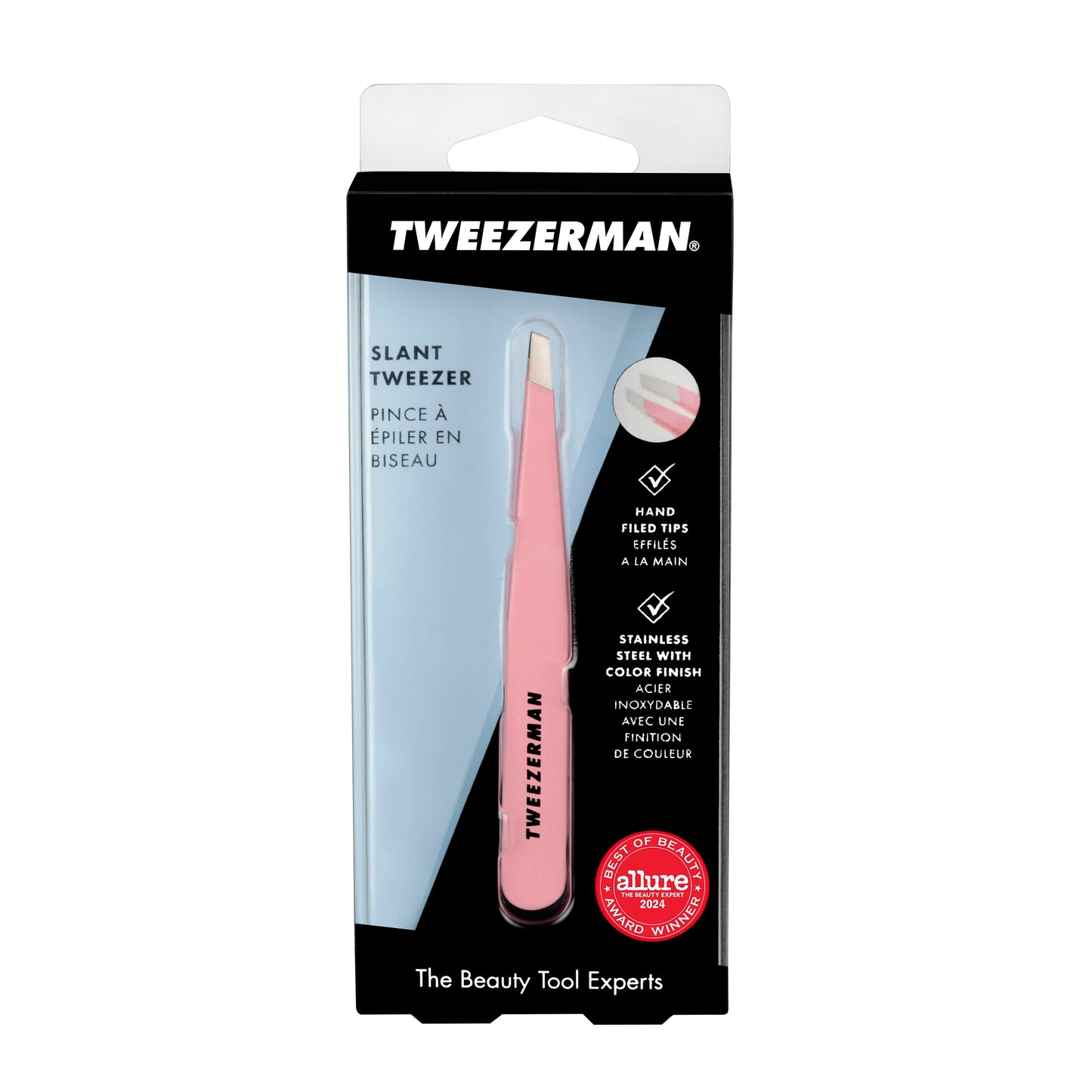 Tweezerman Exclusive Dusty Rose Slant Tweezer - Hair Removal Tweezers, Stainless Steel