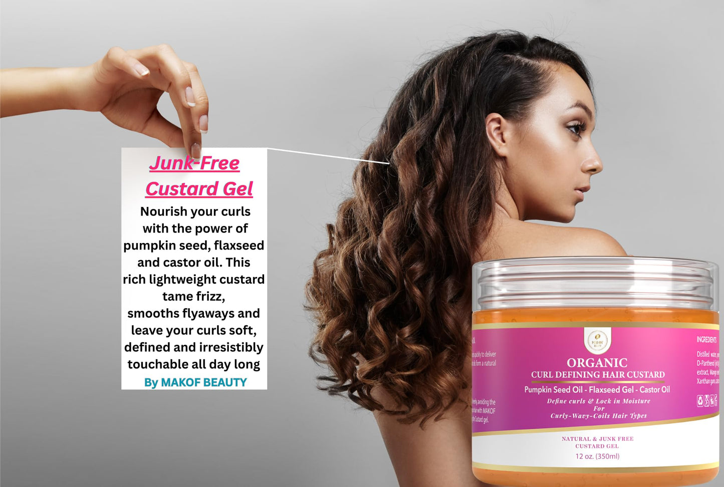 MAKOF BEAUTY Curls Defining & Styling Custard Gel, Enhances Curls Definition & Long-Lasting Hold. With Flaxseed, Pumpkin Seed & Rosemary. Natural Hair