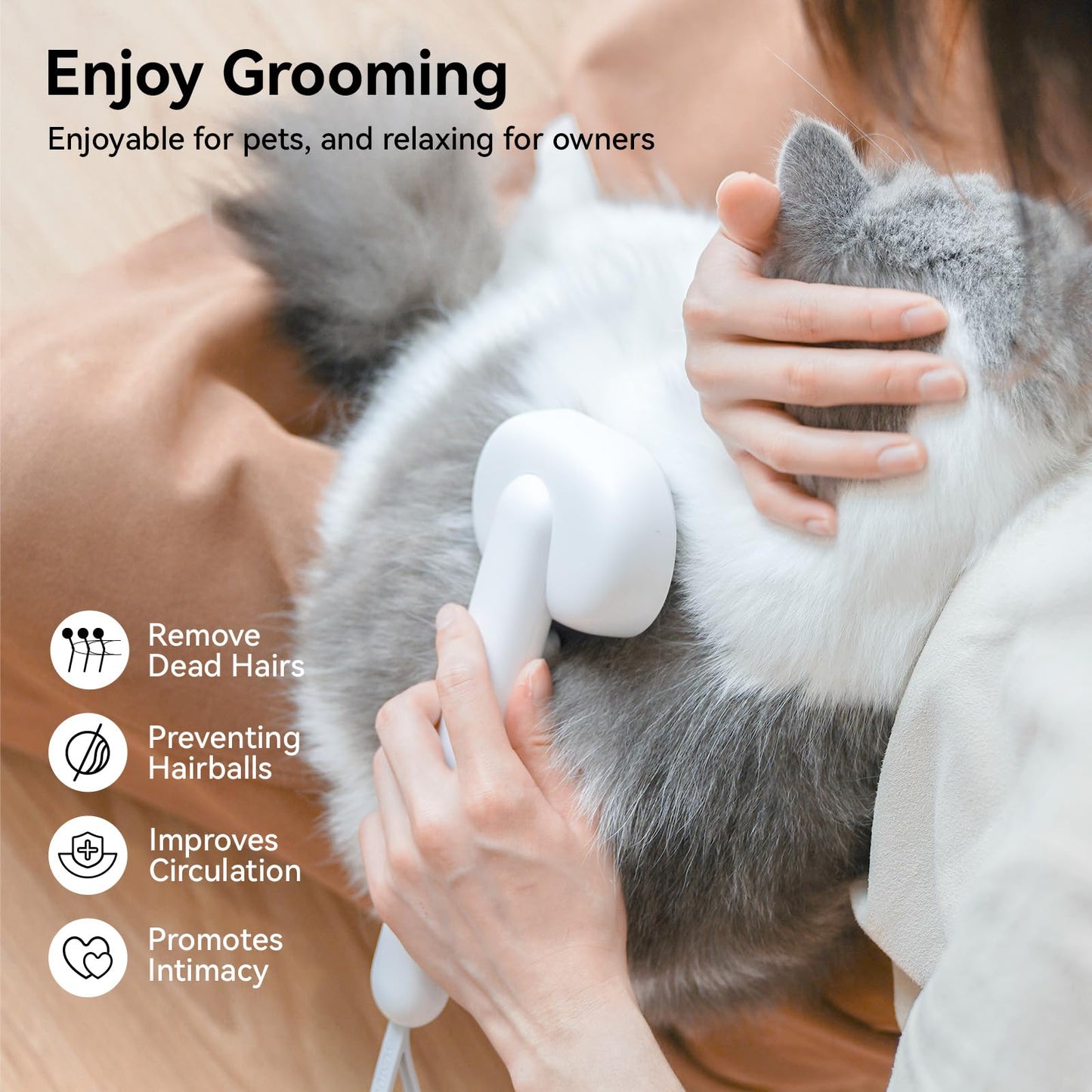 aumuca Cat Brush for Shedding – Grooming Deshedding Tool for Long & Short Haired Cats, Dogs, Kittens – White