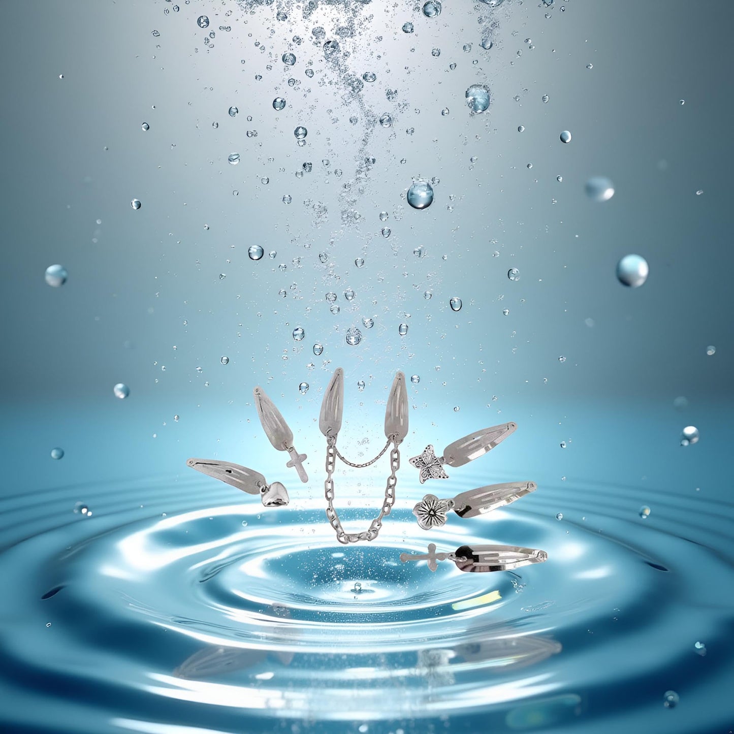 2pcs/Set Metal Snap Hair Clips Chain Silver Color Cross Heart Hair Barrettes Clips with Pendant Girls Hair Accessories