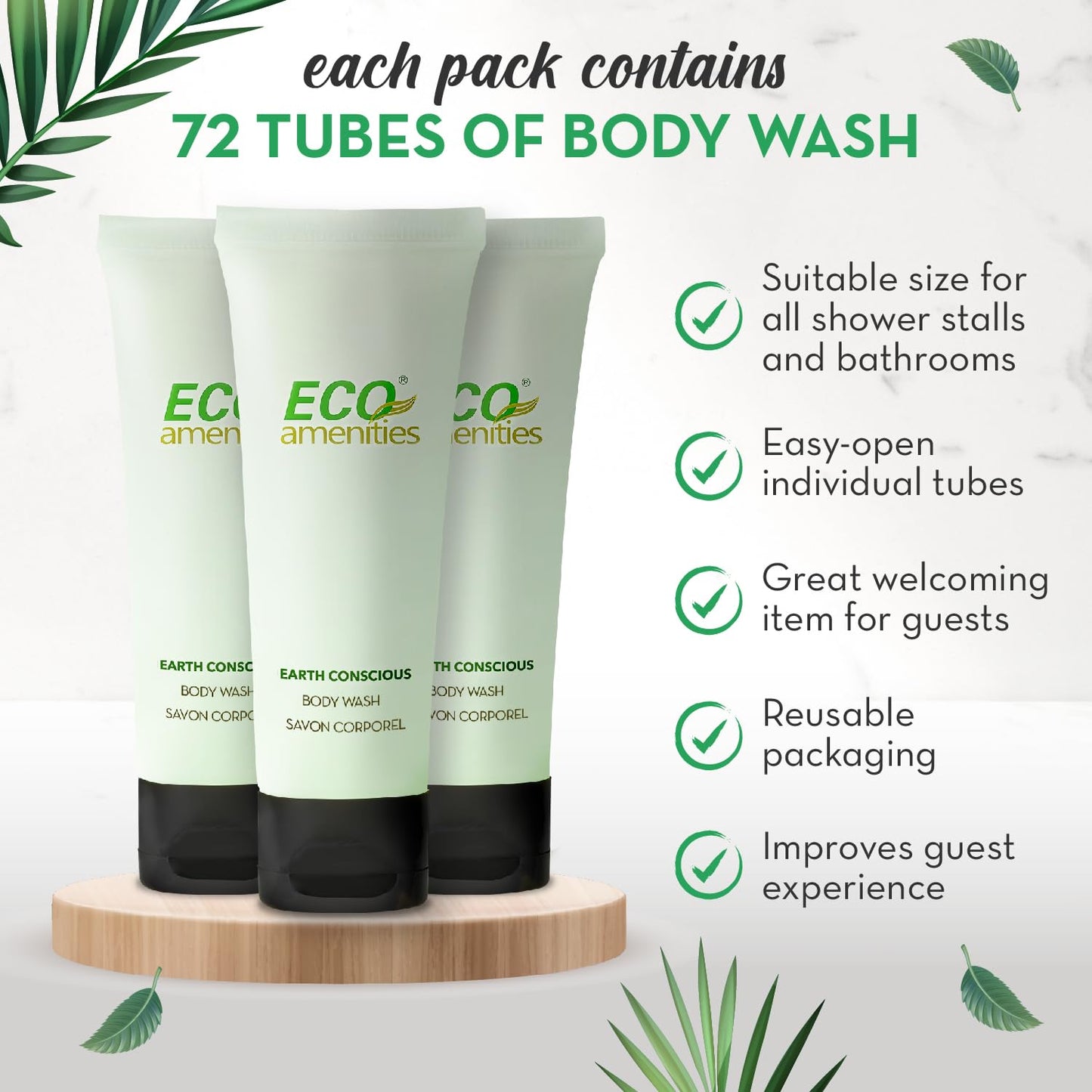 ECO amenities Hotel Body Wash - TSA Approved Travel Shower Gel - Leak-Proof Individual Body Wash - Cruelty-Free Mini Toiletries - 0.75 Fl Oz, Pack