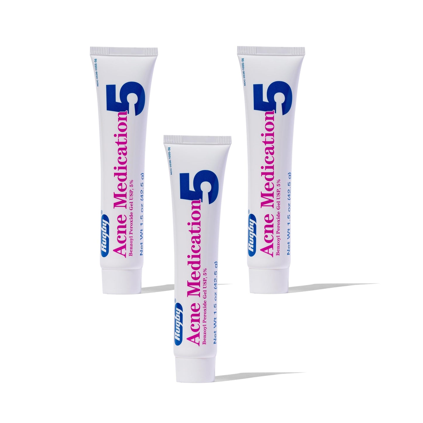 Rugby Acne Medication - Benzoyl Peroxide Gel USP 5% - Vanishing Formula - Greaseless - Helps to Clear Up Acne Pimples - 1.5 Oz. (3 Pack)
