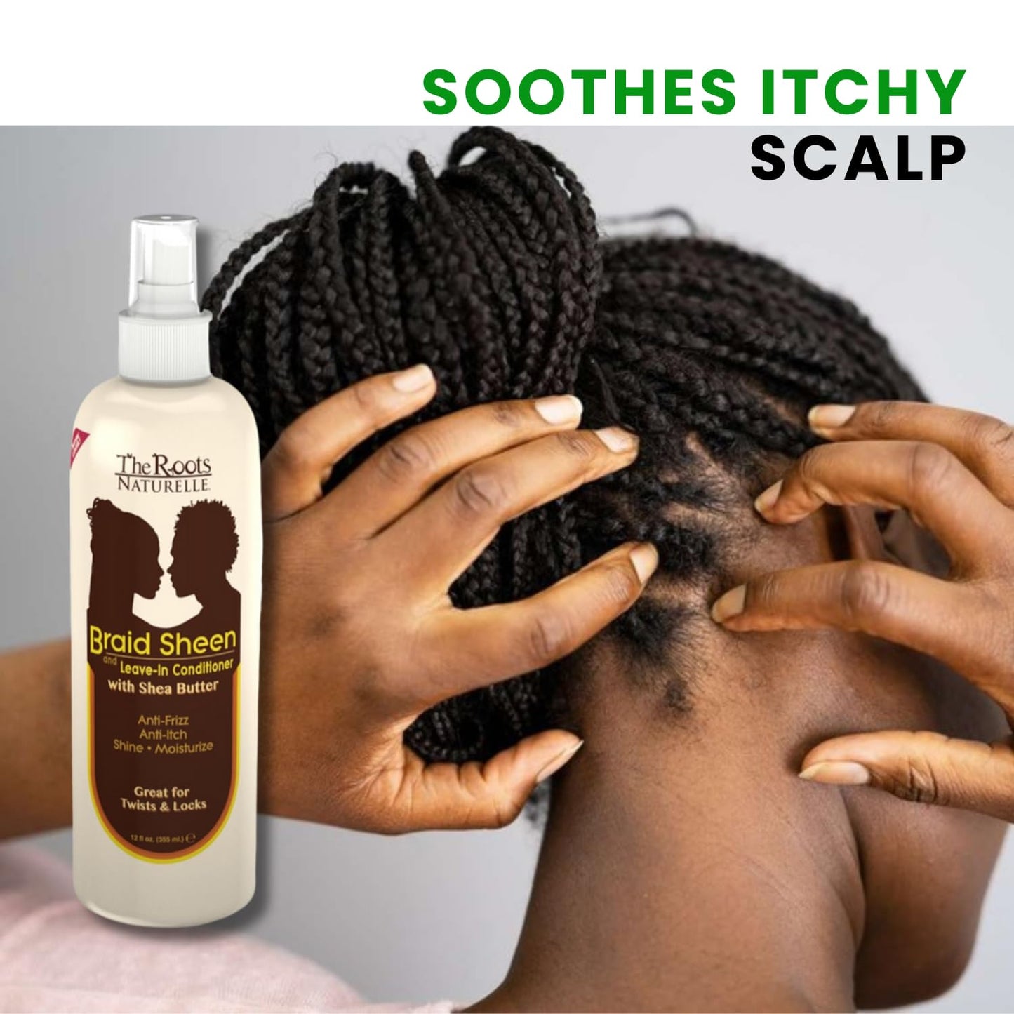 The Roots Naturelle Braid Sheen Braid Spray | 12 Fl Oz | Leave-in Conditioner with Shea Butter | Enriched with Vitamins and Essential Oils |