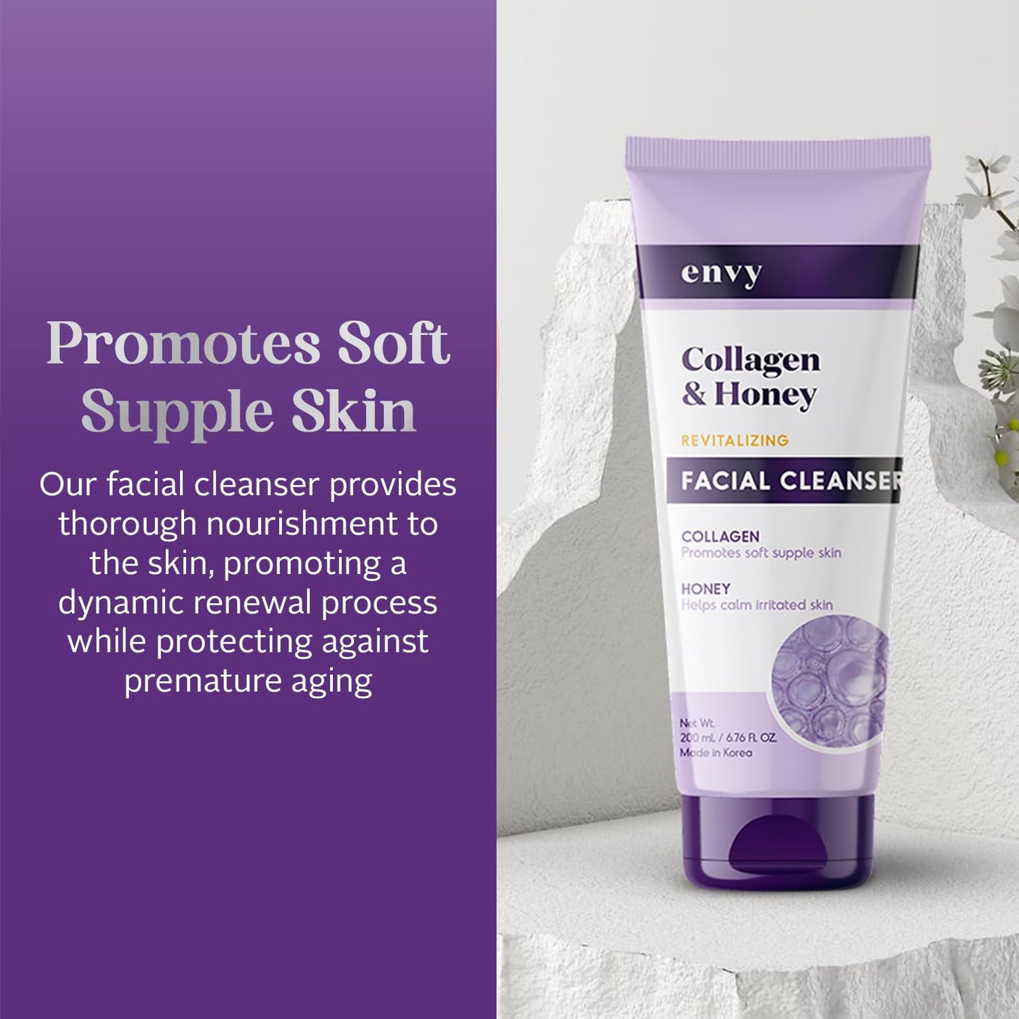 Envy Facial Cleanser with Collagen & Honey - Reduces Fine Lines, Wrinkles & Hydrating - Clean, Cruelty-Free Korean Skin Care for All Skin Types