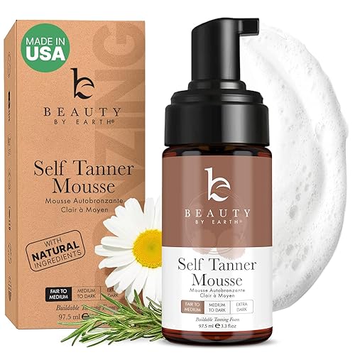 Self Tanner Mousse - USA Made with Natural & Organic Ingredients, Self Tanning Mousse for Fake Tan, Sunless Tanner for Pale Skin, Clear & Non Toxic