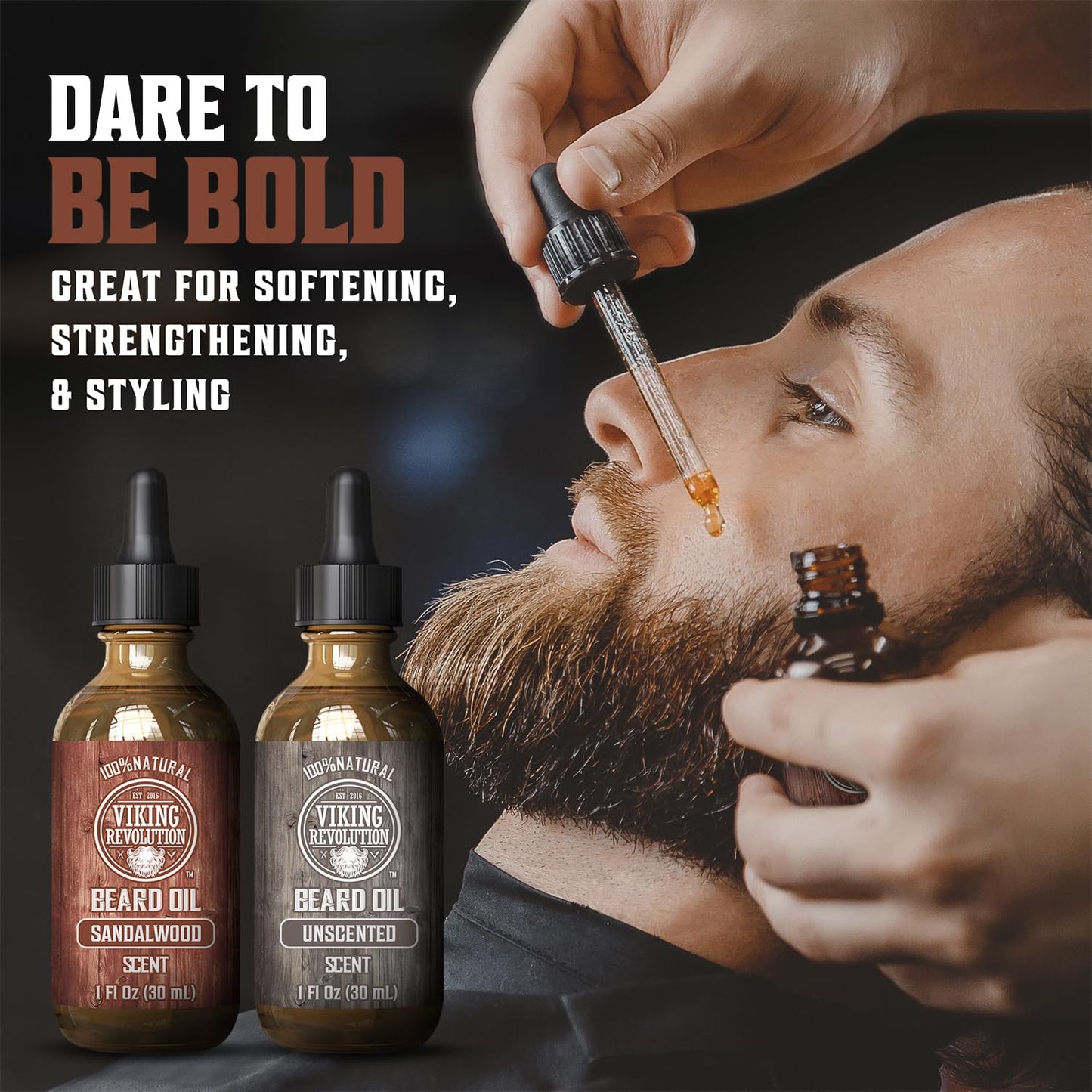 Viking Revolution Sandalwood and Unscented Beard Oil for Men - Natural Mens Beard Oil with Argan Oil and Jojoba Oil - Beard Softener, Strengthens