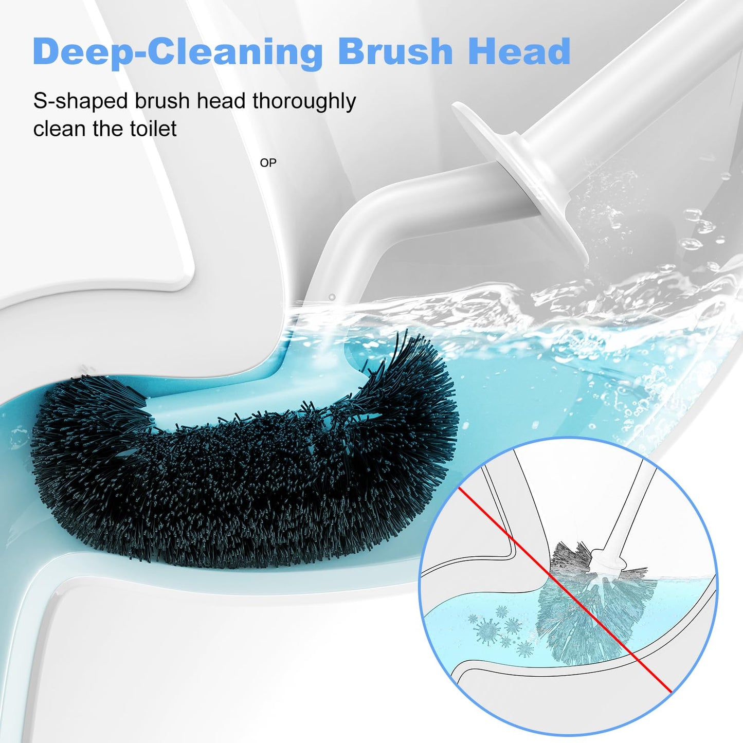 HAMITOR Toilet Brush with Holder – Curved Design for Deep Rim Cleaning, Compact Scrubber for Small Bathrooms & RVs – White
