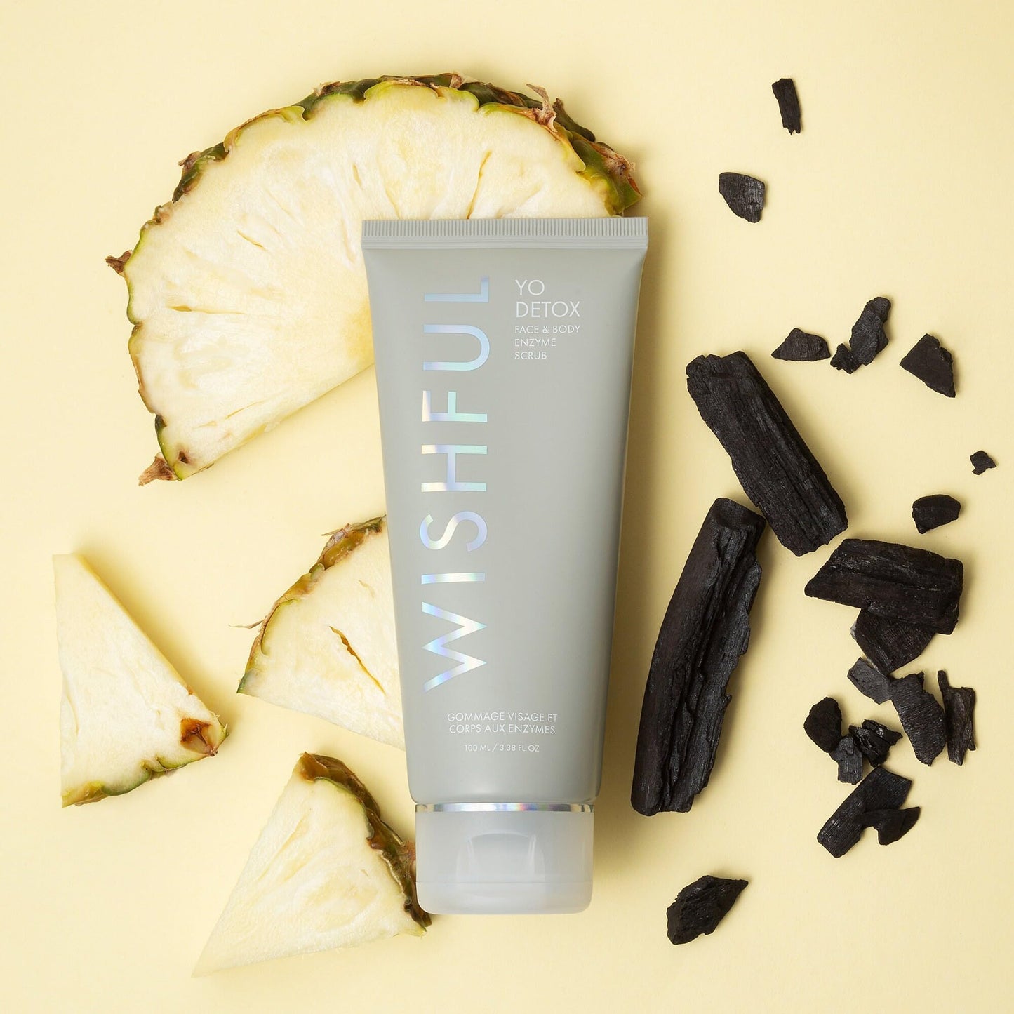 Wishful Yo Detox Charcoal Face & Body Enzyme Scrub 3.38 oz/ 100 mL